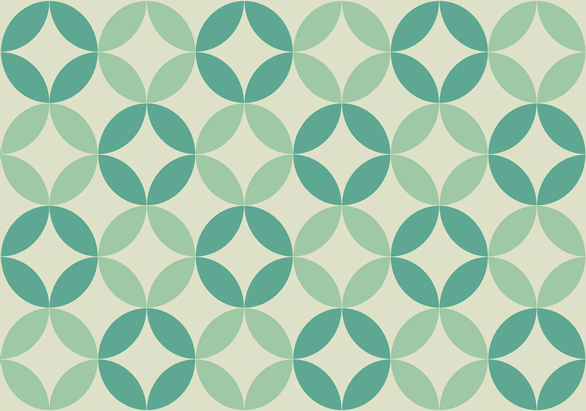 Billede 1 af Fototapet - Grønne geometriske cirkelmønstre på lys baggrund