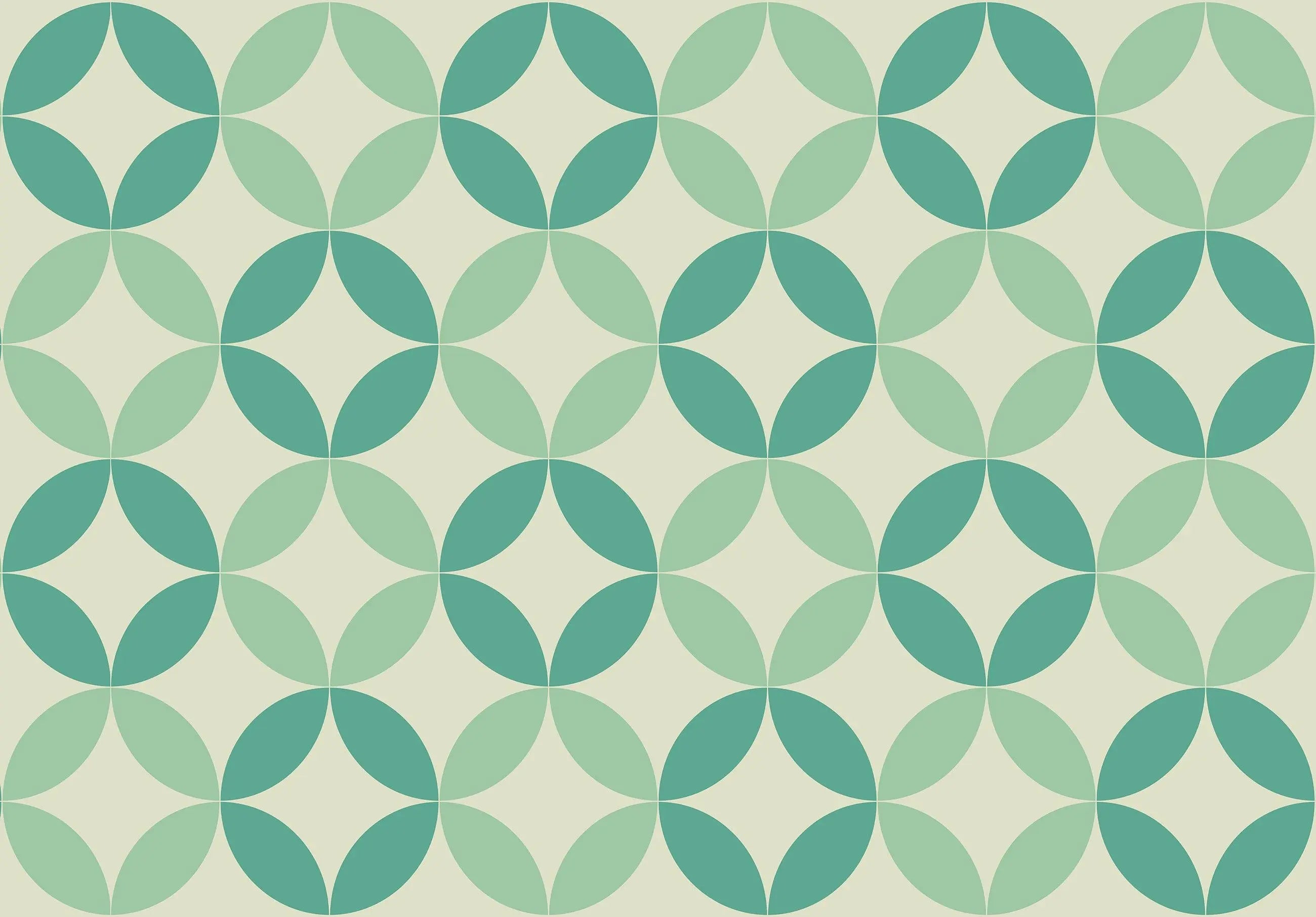 Billede 12 af Fototapet - Grønne geometriske cirkelmønstre på lys baggrund