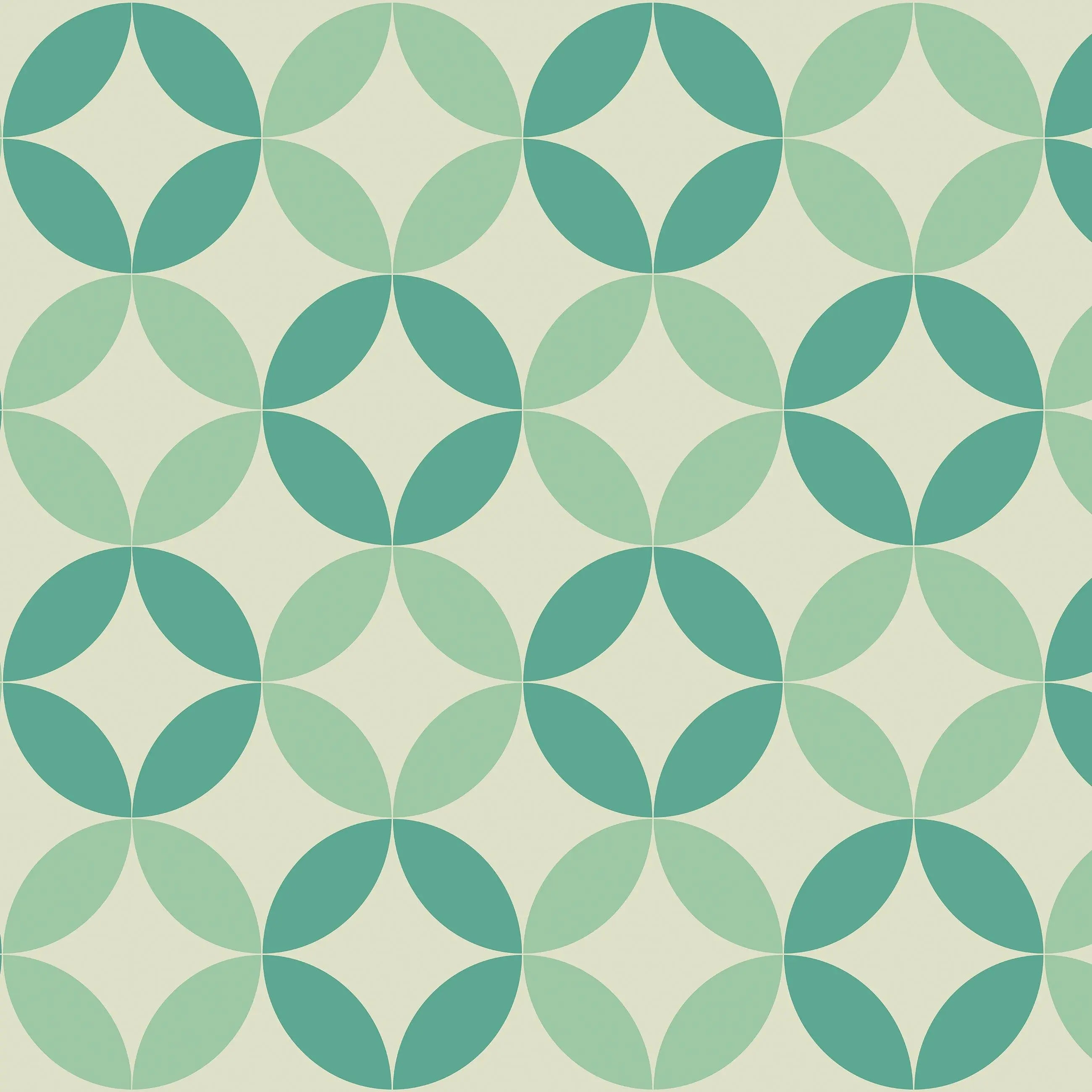 Billede 16 af Fototapet - Grønne geometriske cirkelmønstre på lys baggrund