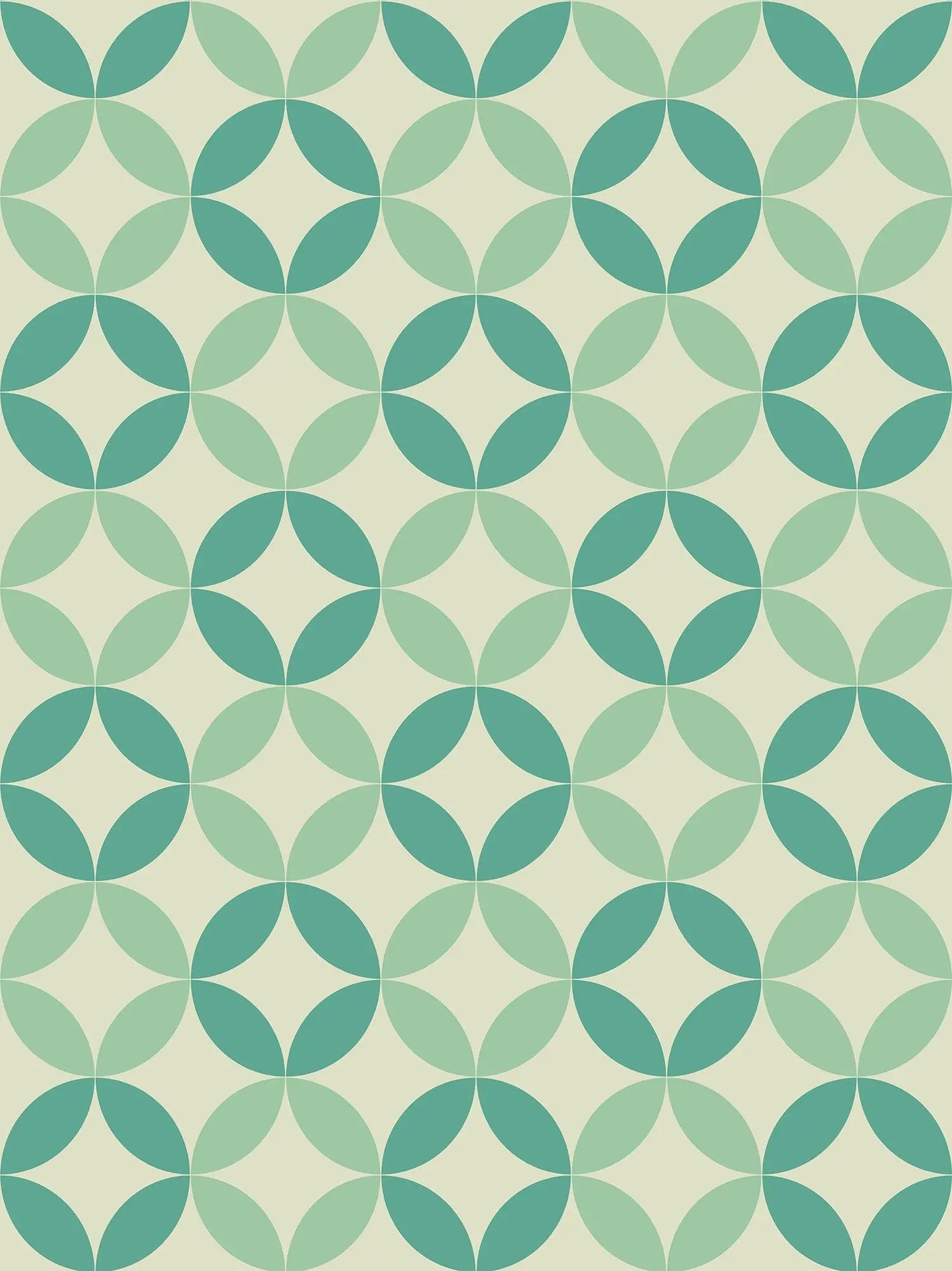 Billede 17 af Fototapet - Grønne geometriske cirkelmønstre på lys baggrund