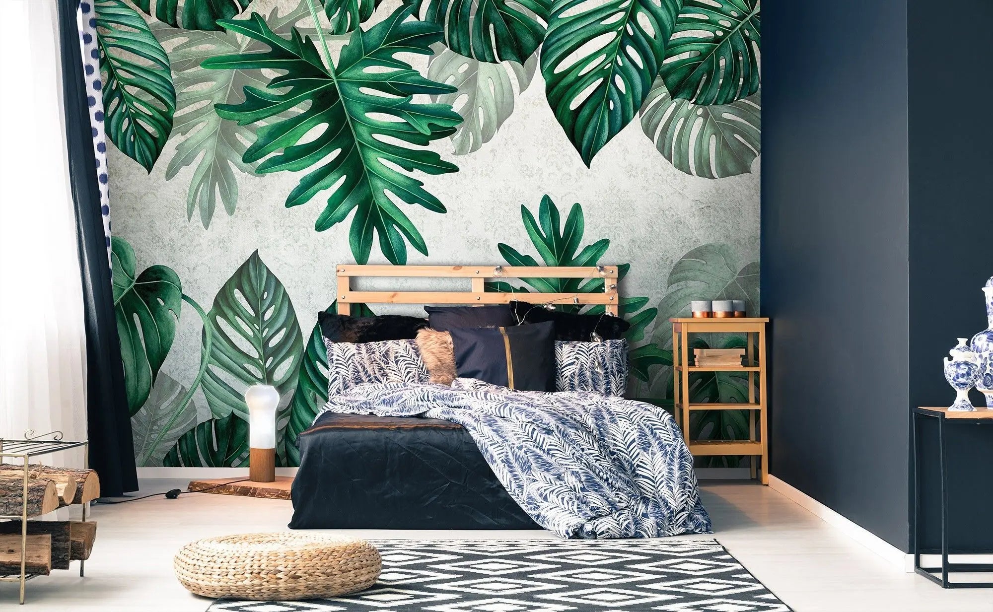 Billede 4 af Fototapet - Grønne Monstera-blade på Beige Baggrund