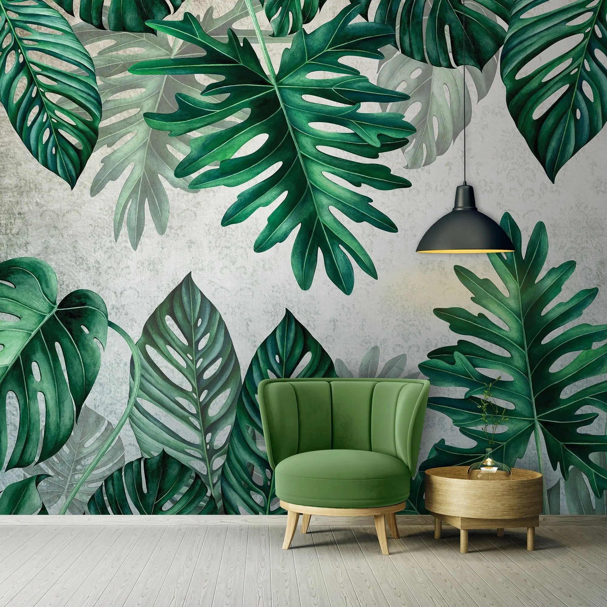 Billede 5 af Fototapet - Grønne Monstera-blade på Beige Baggrund