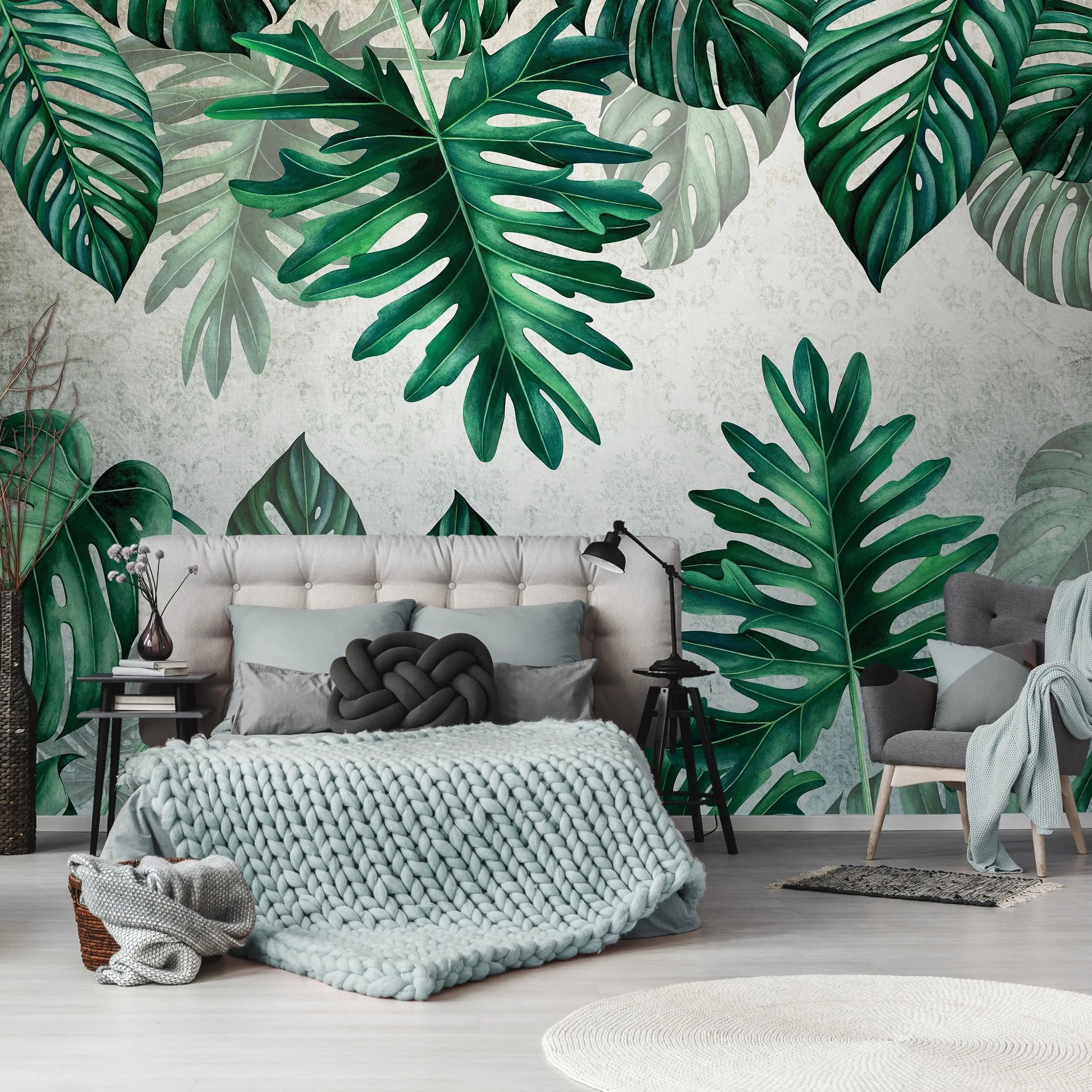 Billede 8 af Fototapet - Grønne Monstera-blade på Beige Baggrund