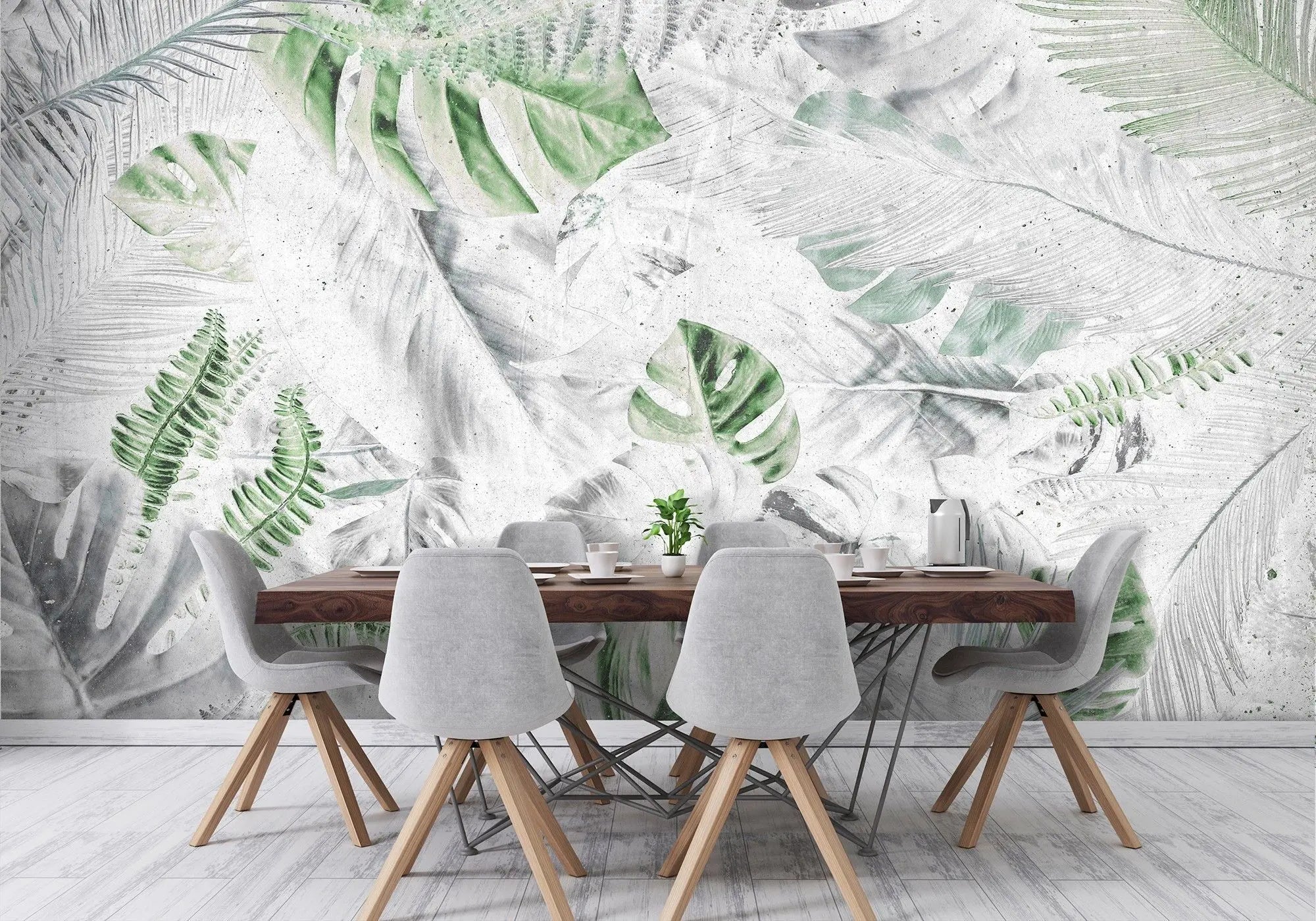 Billede 2 af Fototapet - Grønne tropiske blade på hvid baggrund