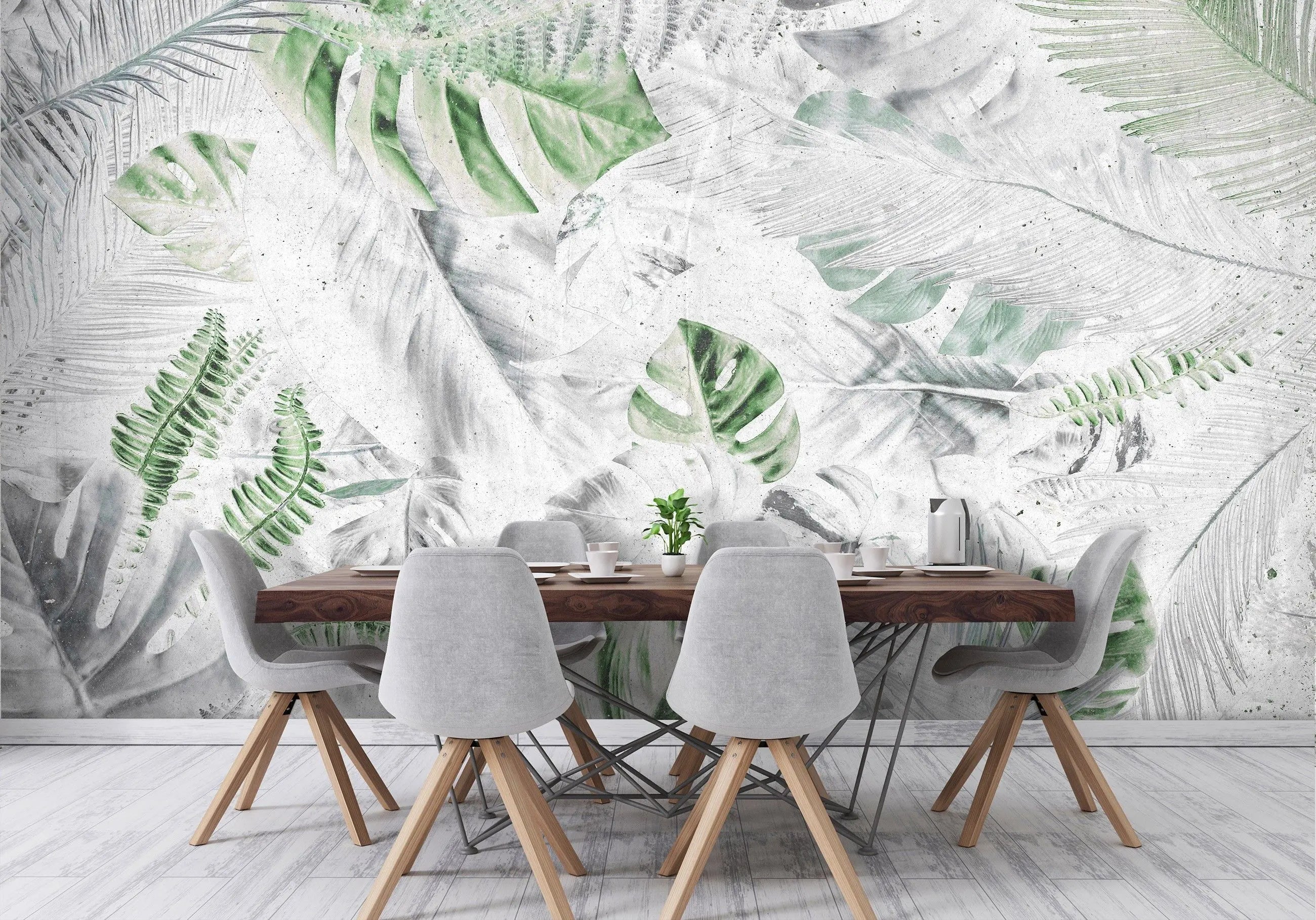 Billede 8 af Fototapet - Grønne tropiske blade på hvid baggrund