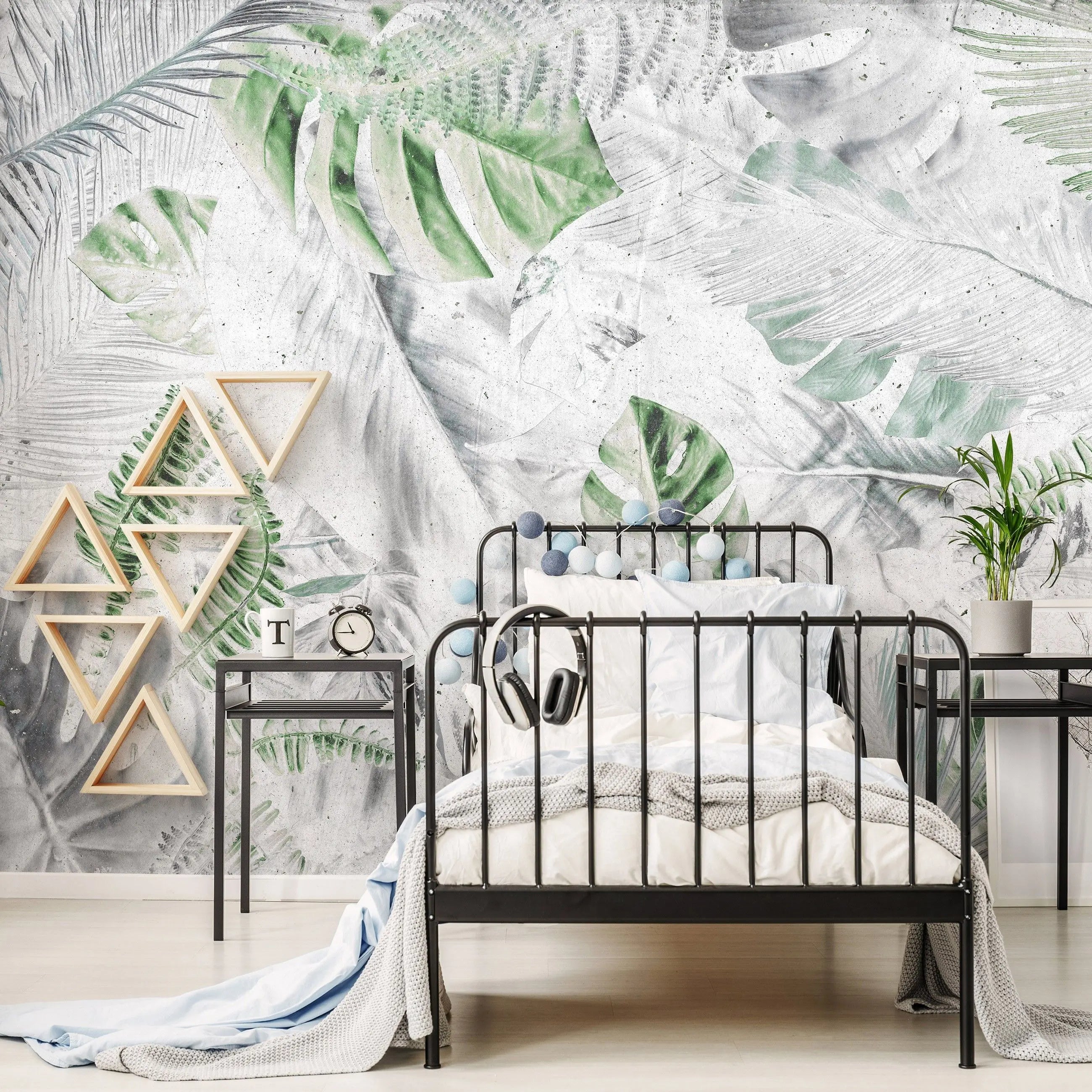 Billede 9 af Fototapet - Grønne tropiske blade på hvid baggrund