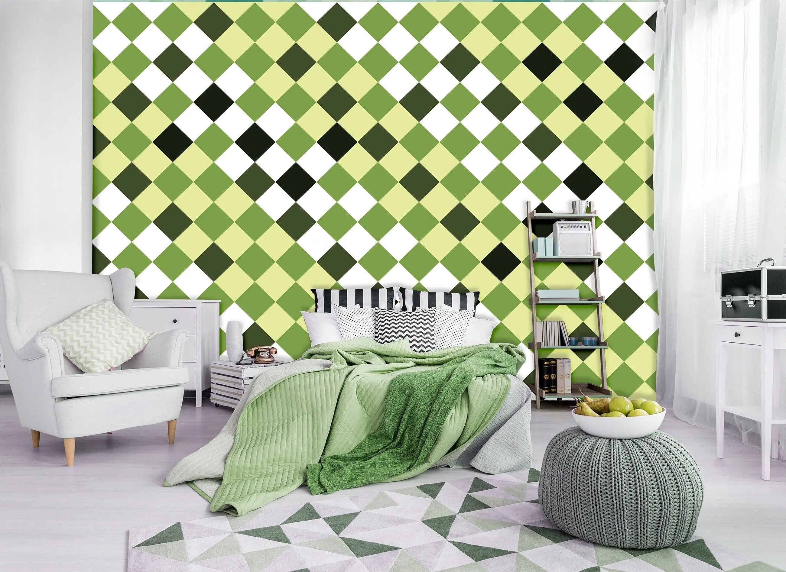 Billede 12 af Fototapet - Grønt ternet mønster med forskellige nuancer