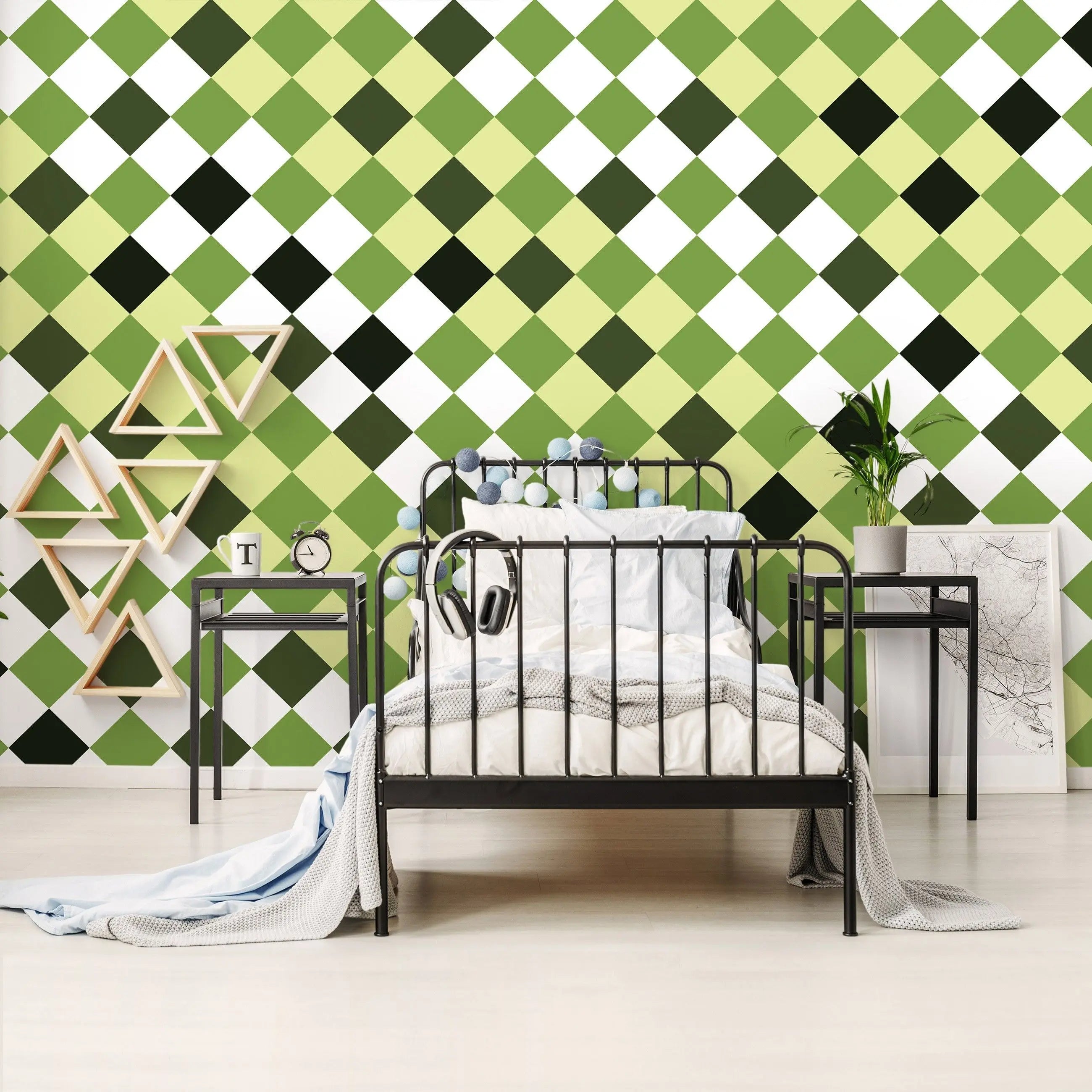 Billede 15 af Fototapet - Grønt ternet mønster med forskellige nuancer