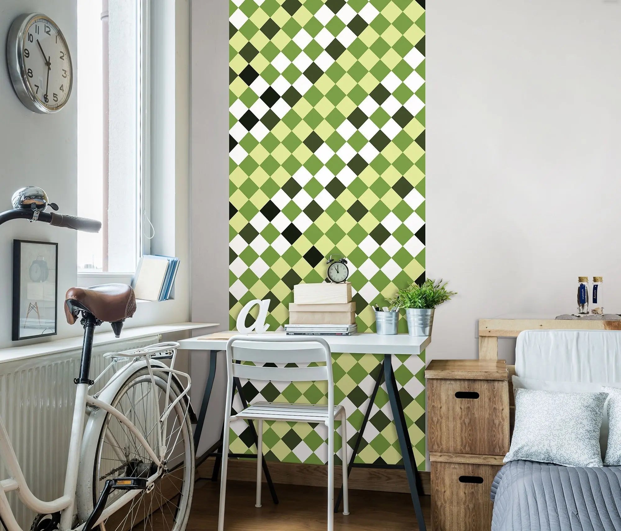 Billede 4 af Fototapet - Grønt ternet mønster med forskellige nuancer