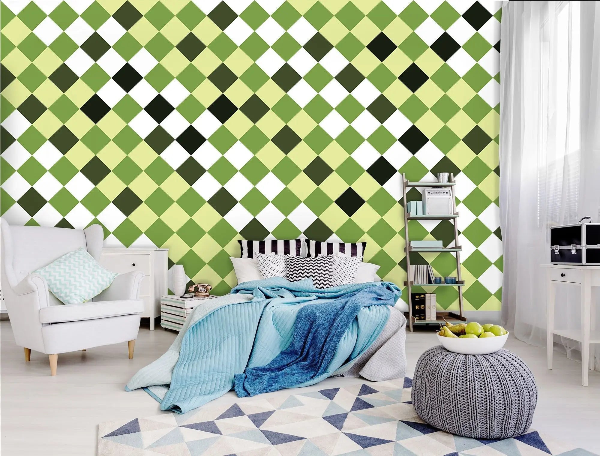 Billede 6 af Fototapet - Grønt ternet mønster med forskellige nuancer