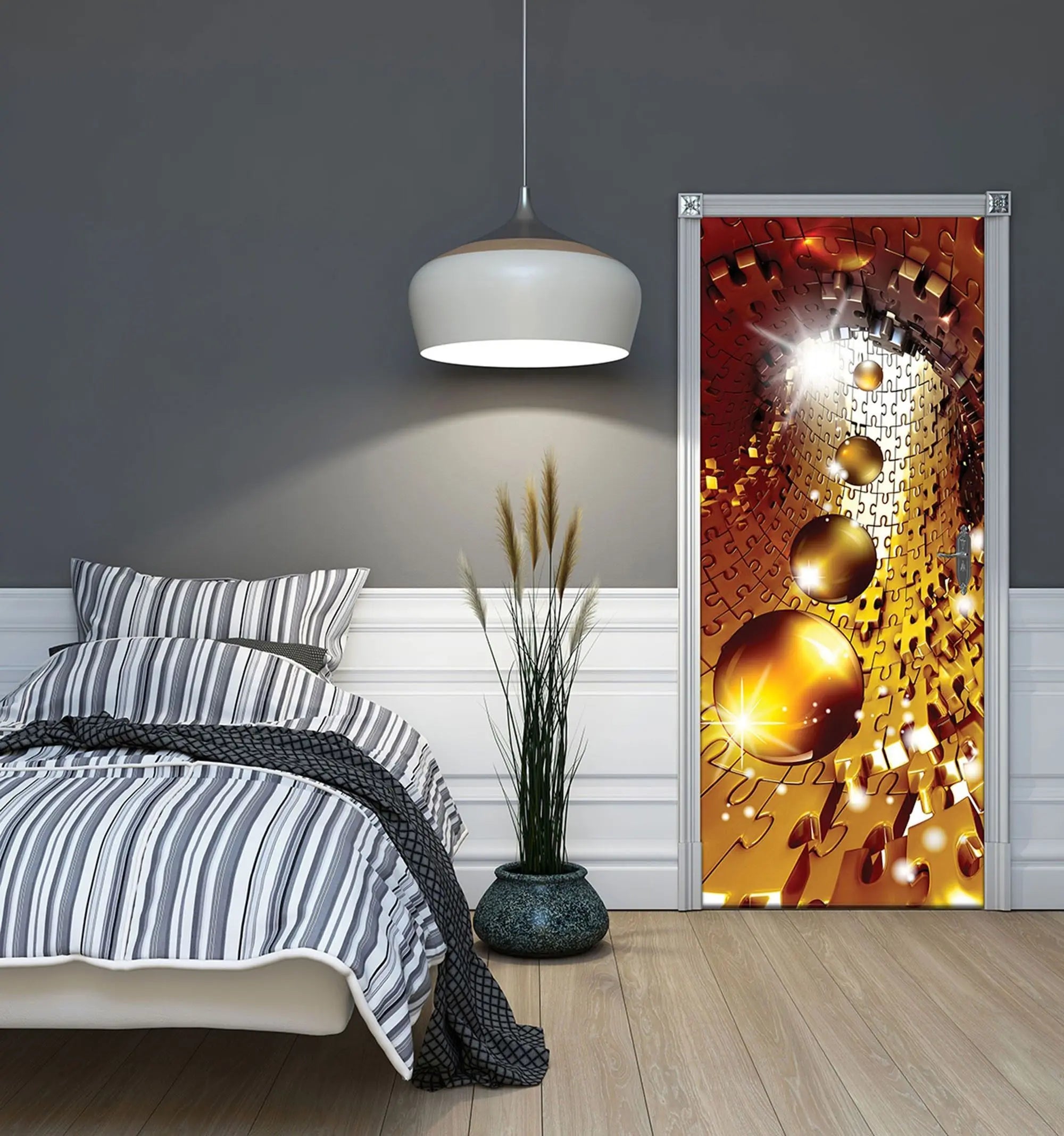 Billede 5 af Fototapet - Gul puslespilstunnel med skinnende kugler