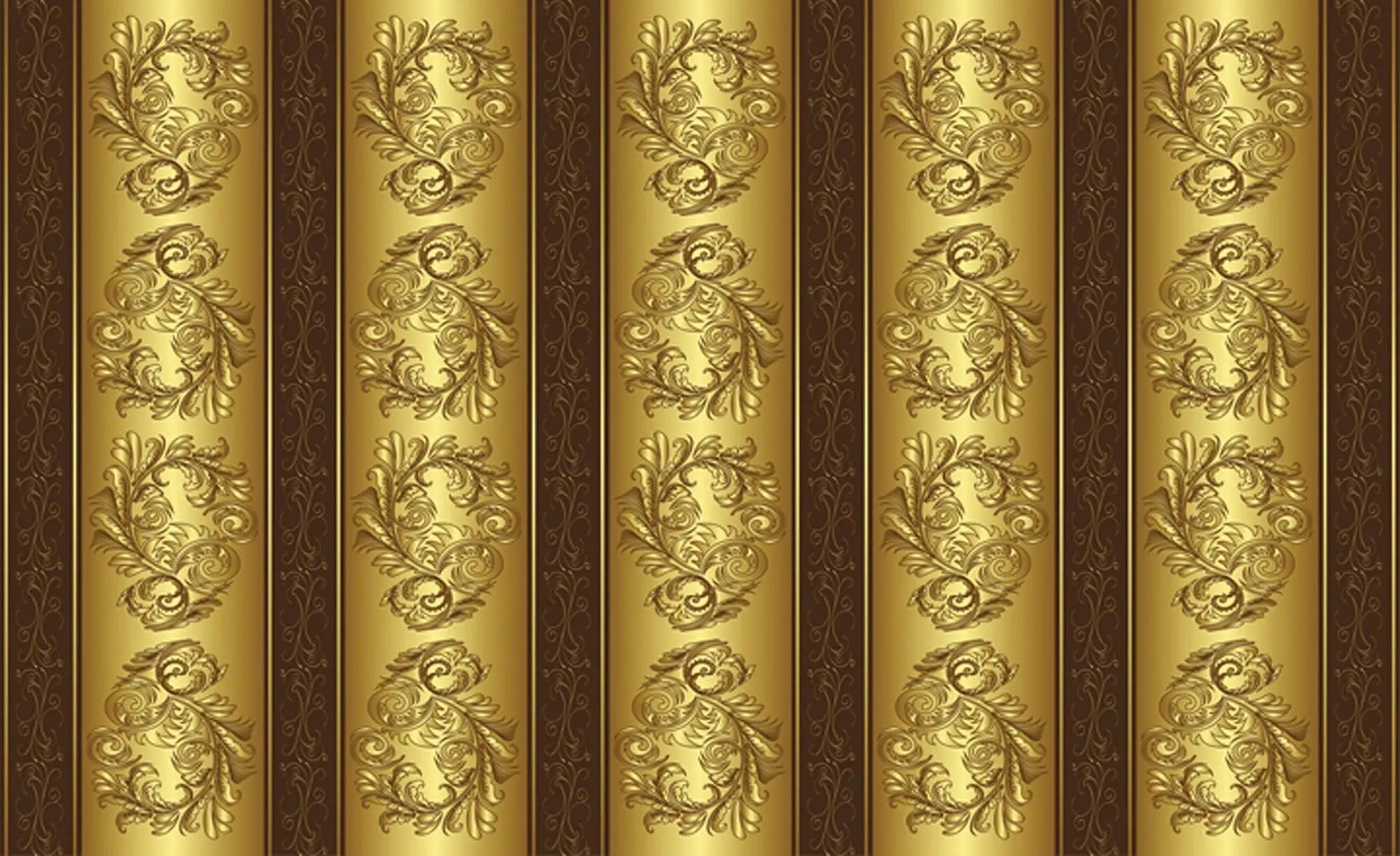 Billede 1 af Fototapet - Guld og brun ornamenteret tapet med lodrette striber
