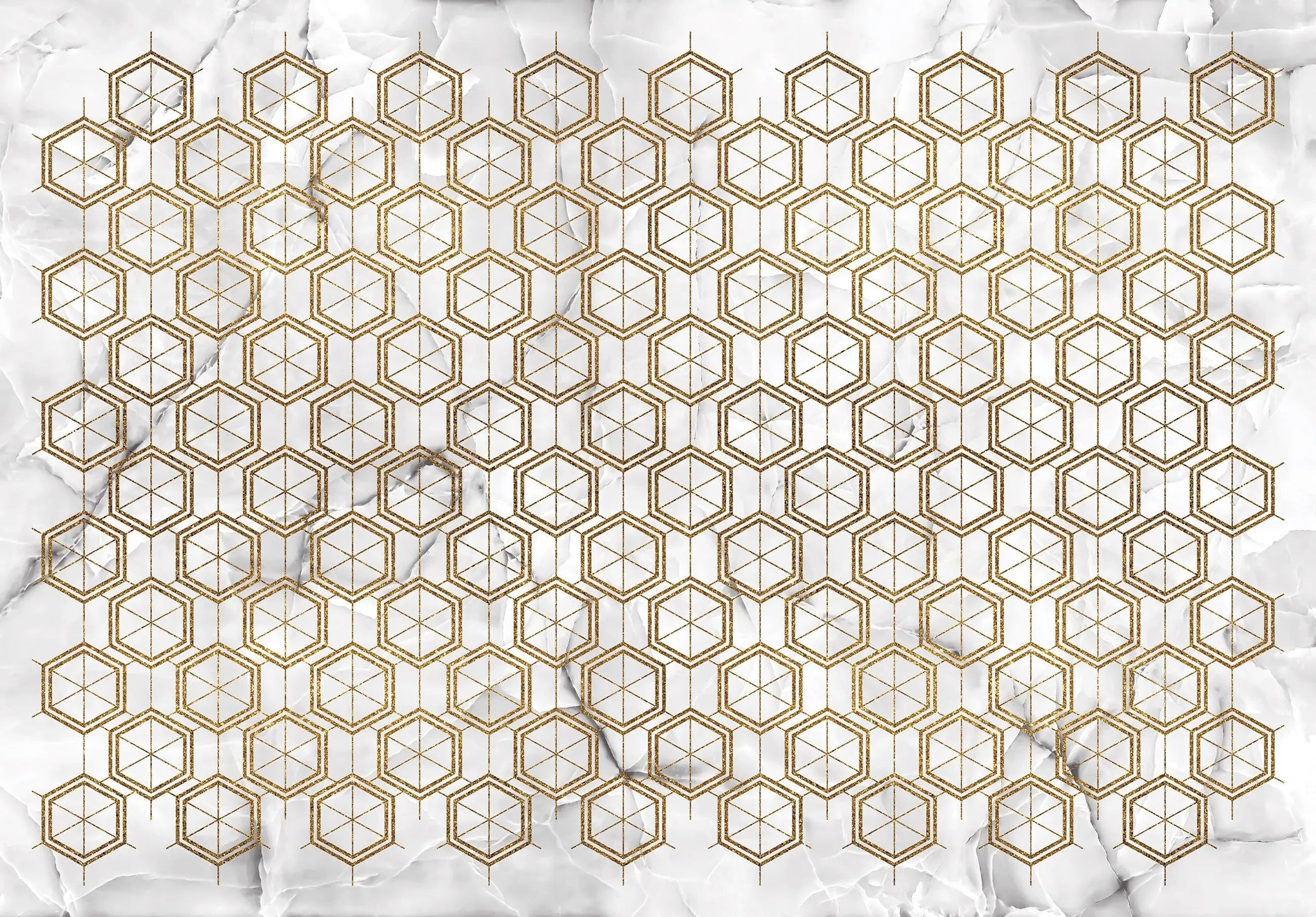 Billede 7 af Fototapet - Guldfarvet geometrisk mønster på hvid marmorbaggrund