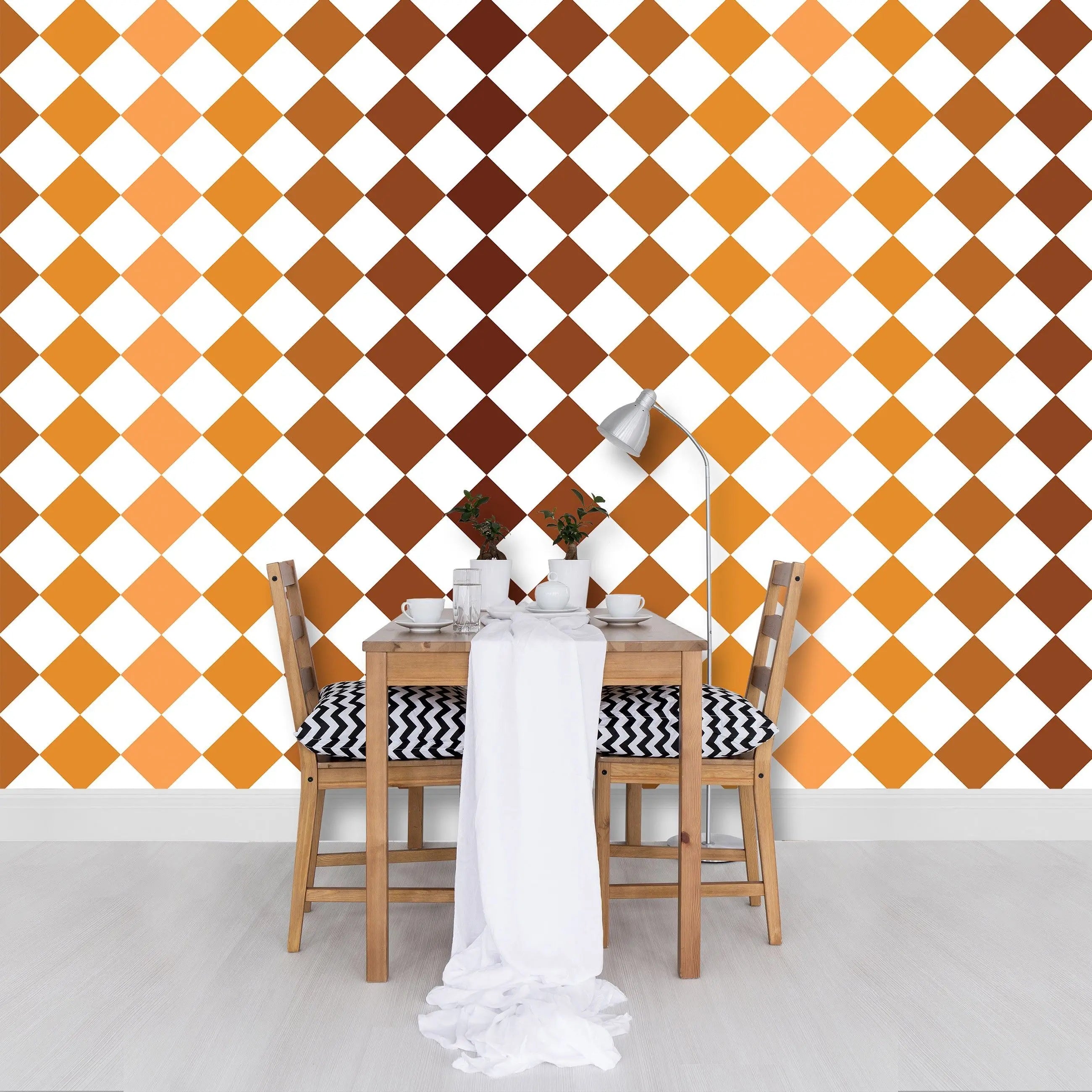 Billede 14 af Fototapet - Gulvflisemønster med brune og orange romber