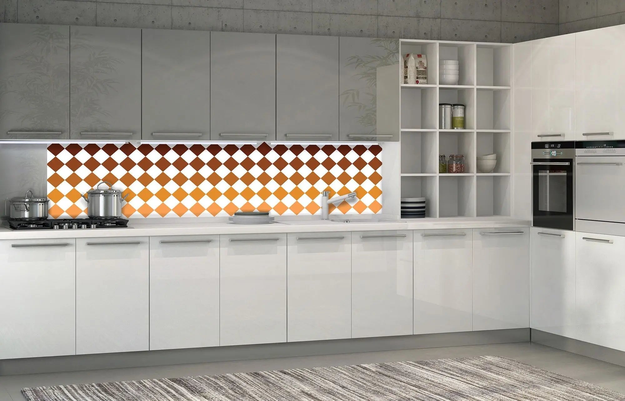 Billede 2 af Fototapet - Gulvflisemønster med brune og orange romber