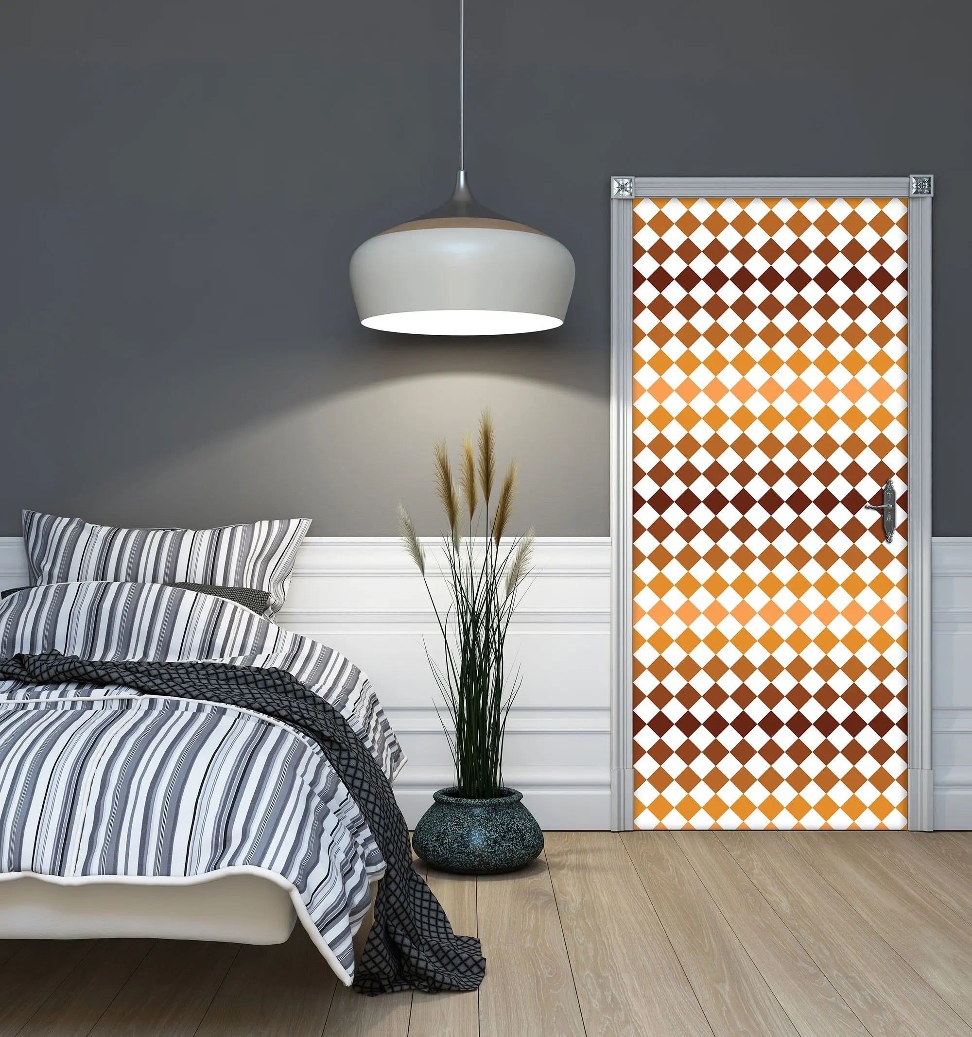 Billede 3 af Fototapet - Gulvflisemønster med brune og orange romber