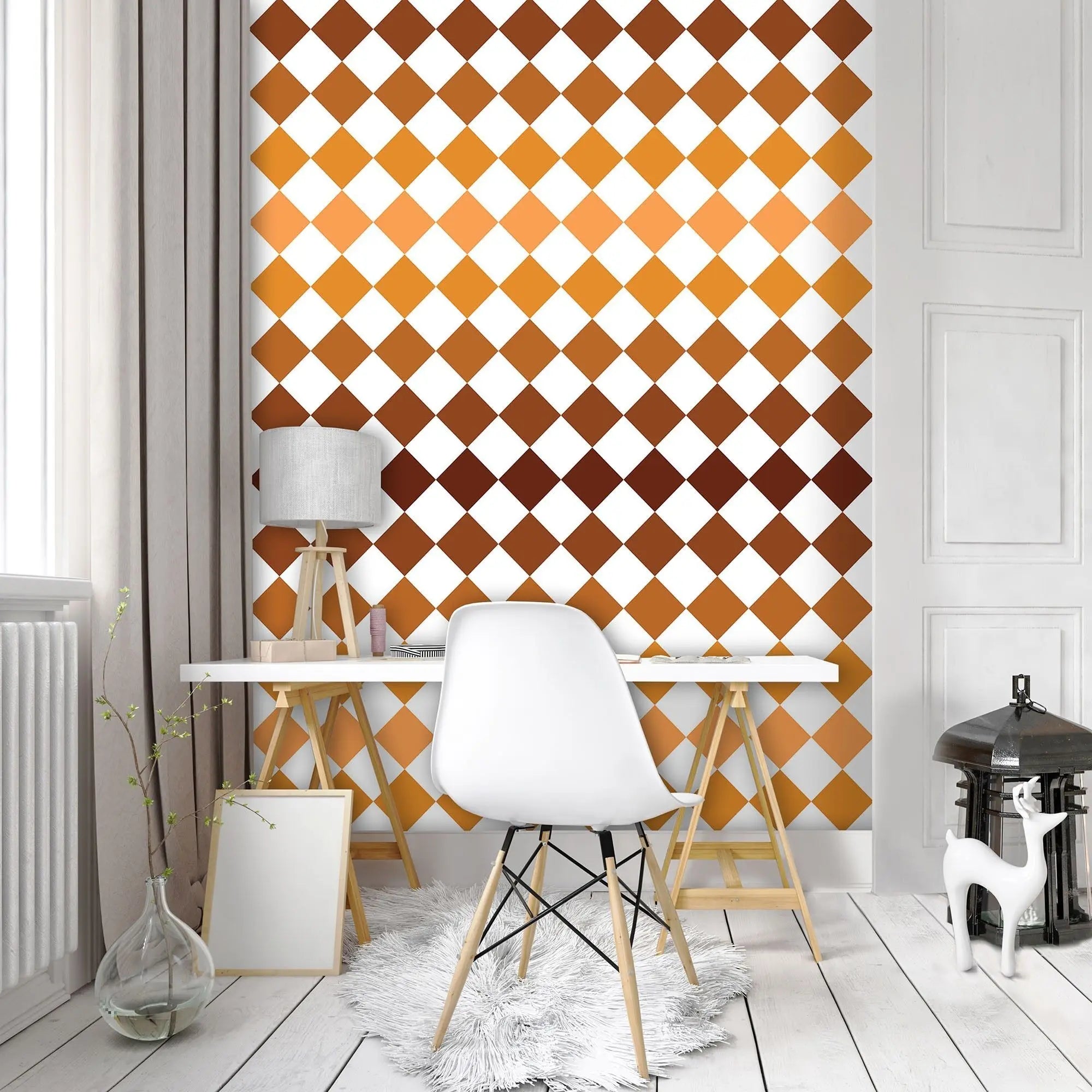 Billede 7 af Fototapet - Gulvflisemønster med brune og orange romber