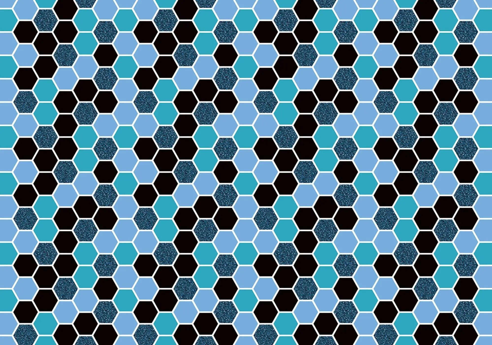 Billede 1 af Fototapet - Hexagonmønster i lyseblå, mørkeblå og sort