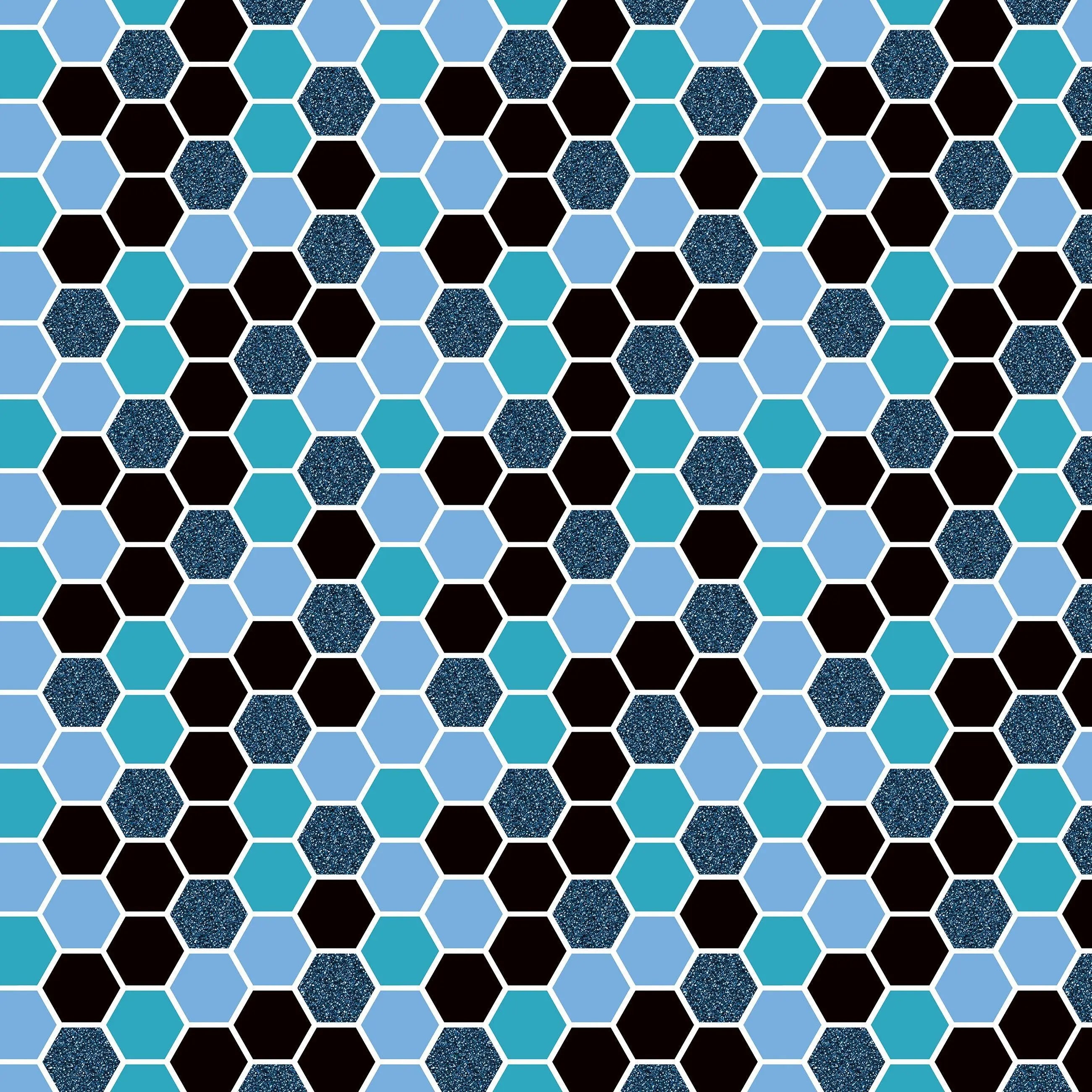 Billede 15 af Fototapet - Hexagonmønster i lyseblå, mørkeblå og sort