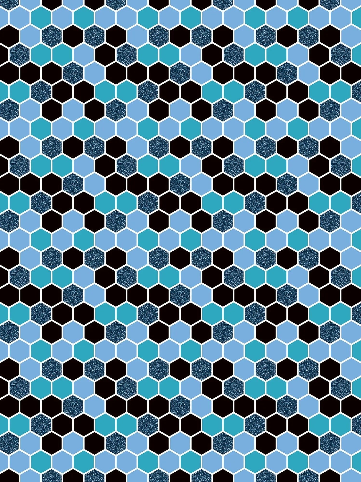 Billede 16 af Fototapet - Hexagonmønster i lyseblå, mørkeblå og sort