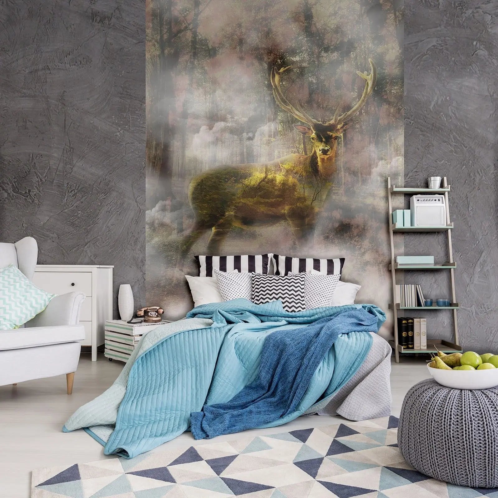 Billede 7 af Fototapet - Hjort i tåget skov