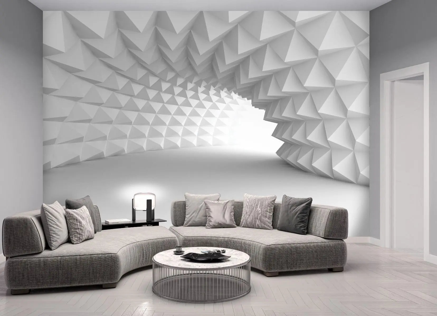 Billede 4 af Fototapet - Hvid buet tunnel med trekantet mønster