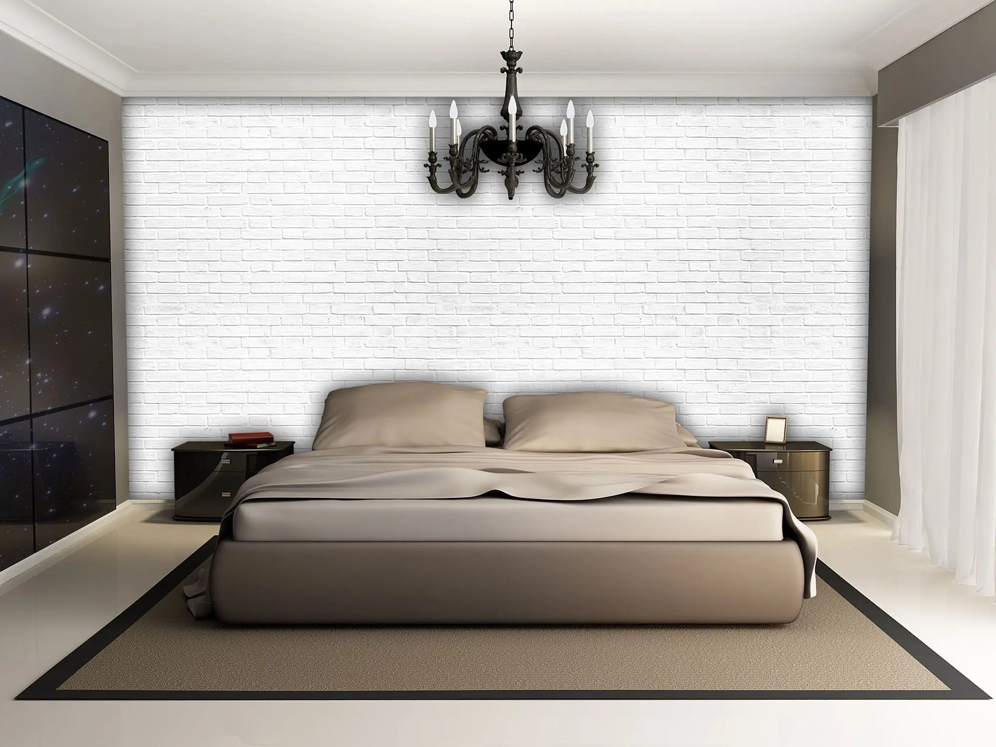 Billede 2 af Fototapet - Hvid murstensvæg set på afstand