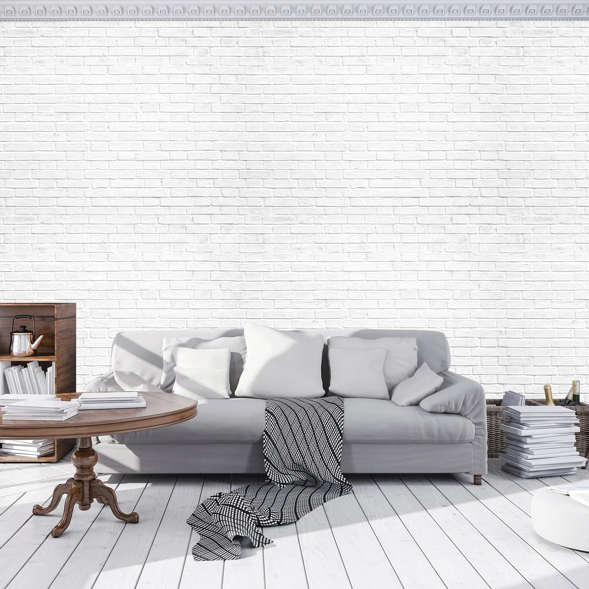 Billede 5 af Fototapet - Hvid murstensvæg set på afstand