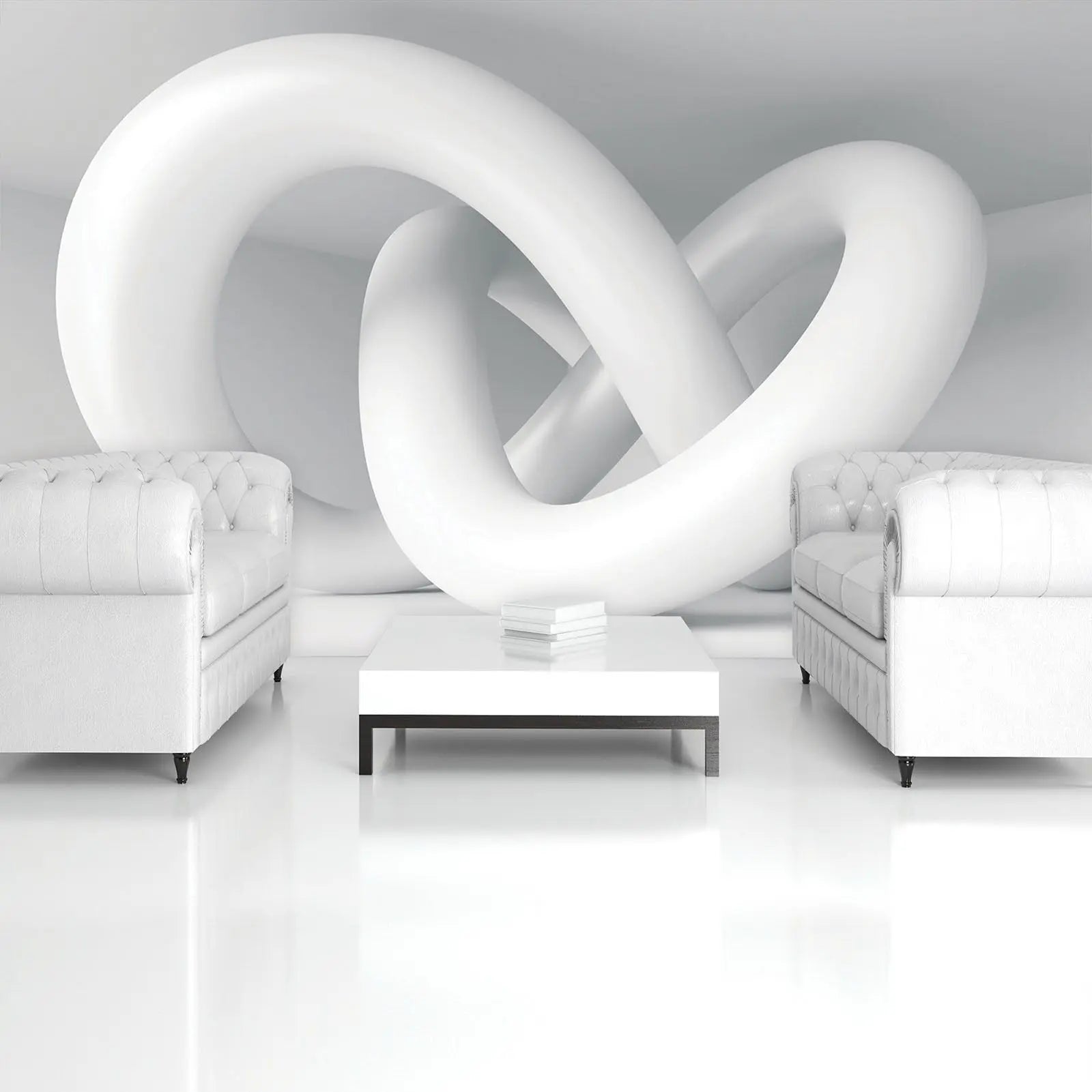 Billede 6 af Fototapet - Hvid tredimensionel sammenflettet cirkulær skulptur i hjørnet