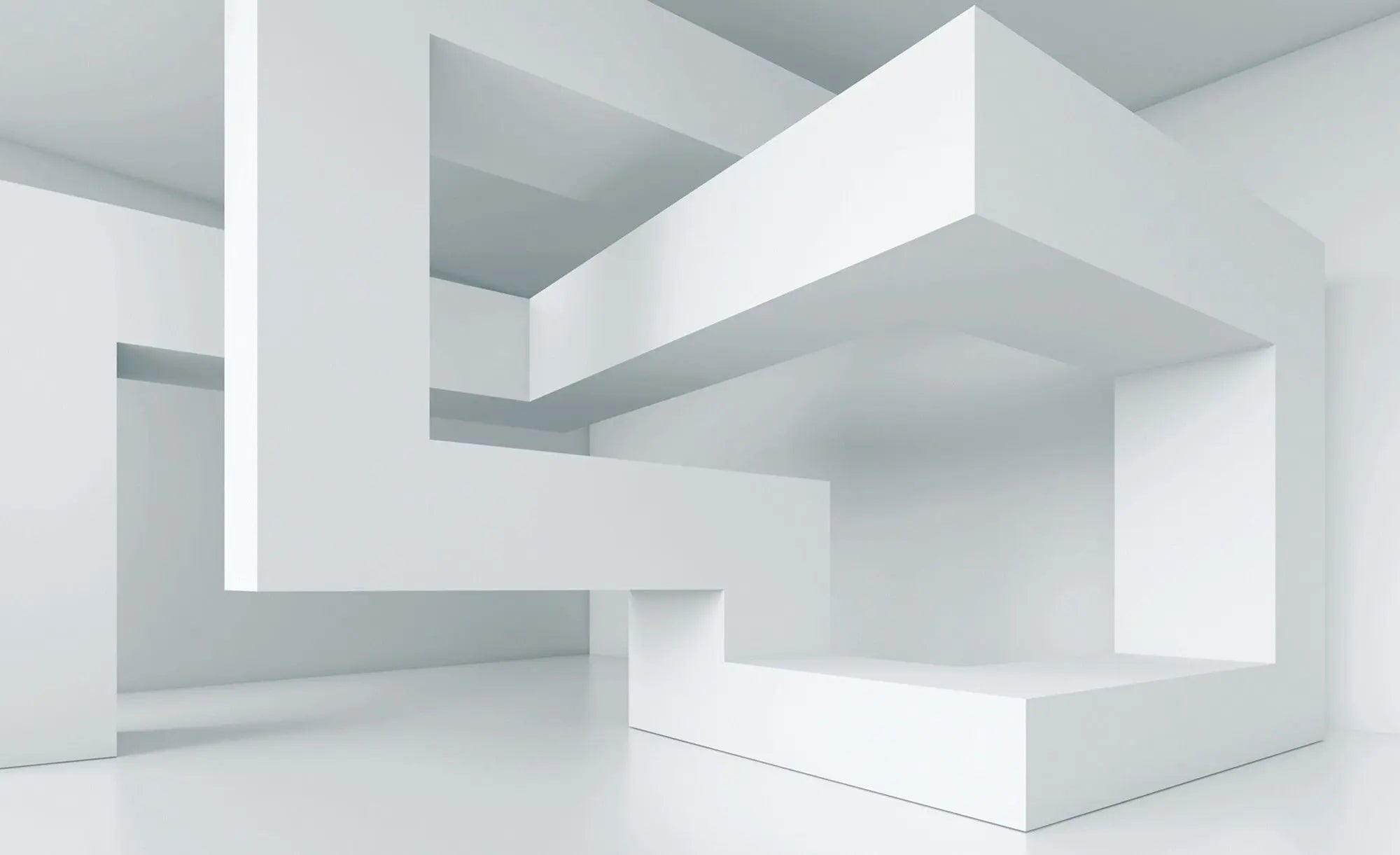 Billede 1 af Fototapet - Hvidt minimalistisk rum med geometriske former
