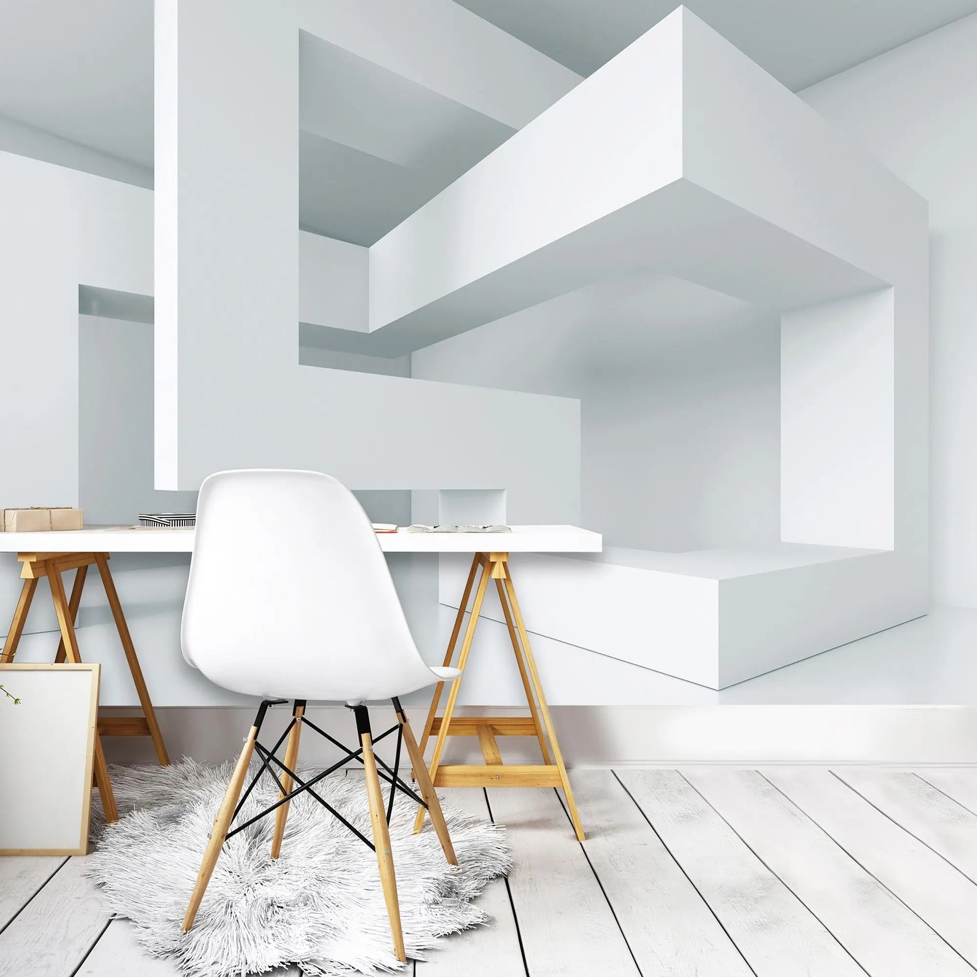 Billede 4 af Fototapet - Hvidt minimalistisk rum med geometriske former