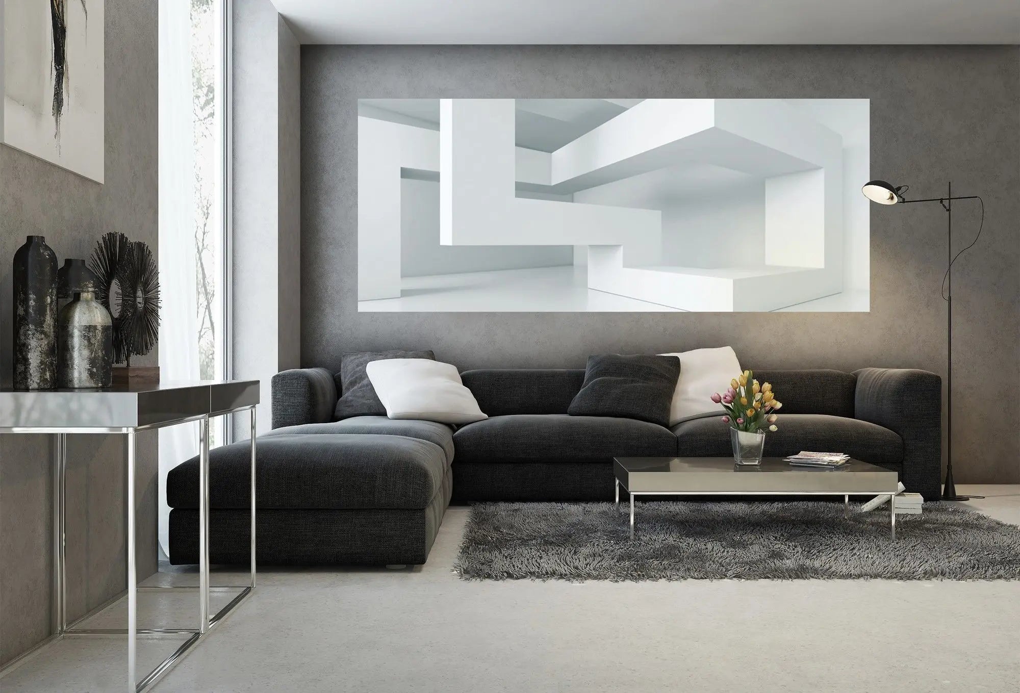 Billede 8 af Fototapet - Hvidt minimalistisk rum med geometriske former