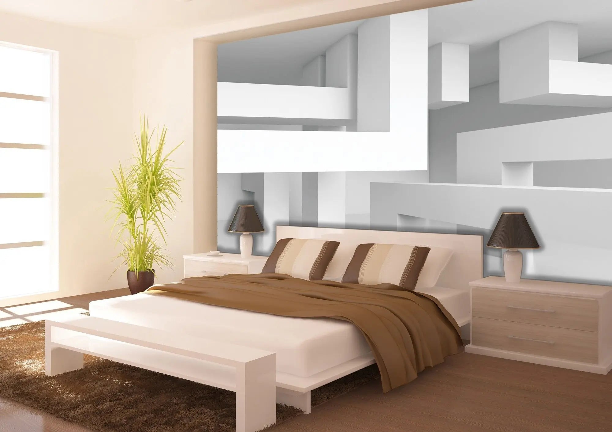 Billede 2 af Fototapet - Hvidt minimalistisk rum med rektangulære strukturer