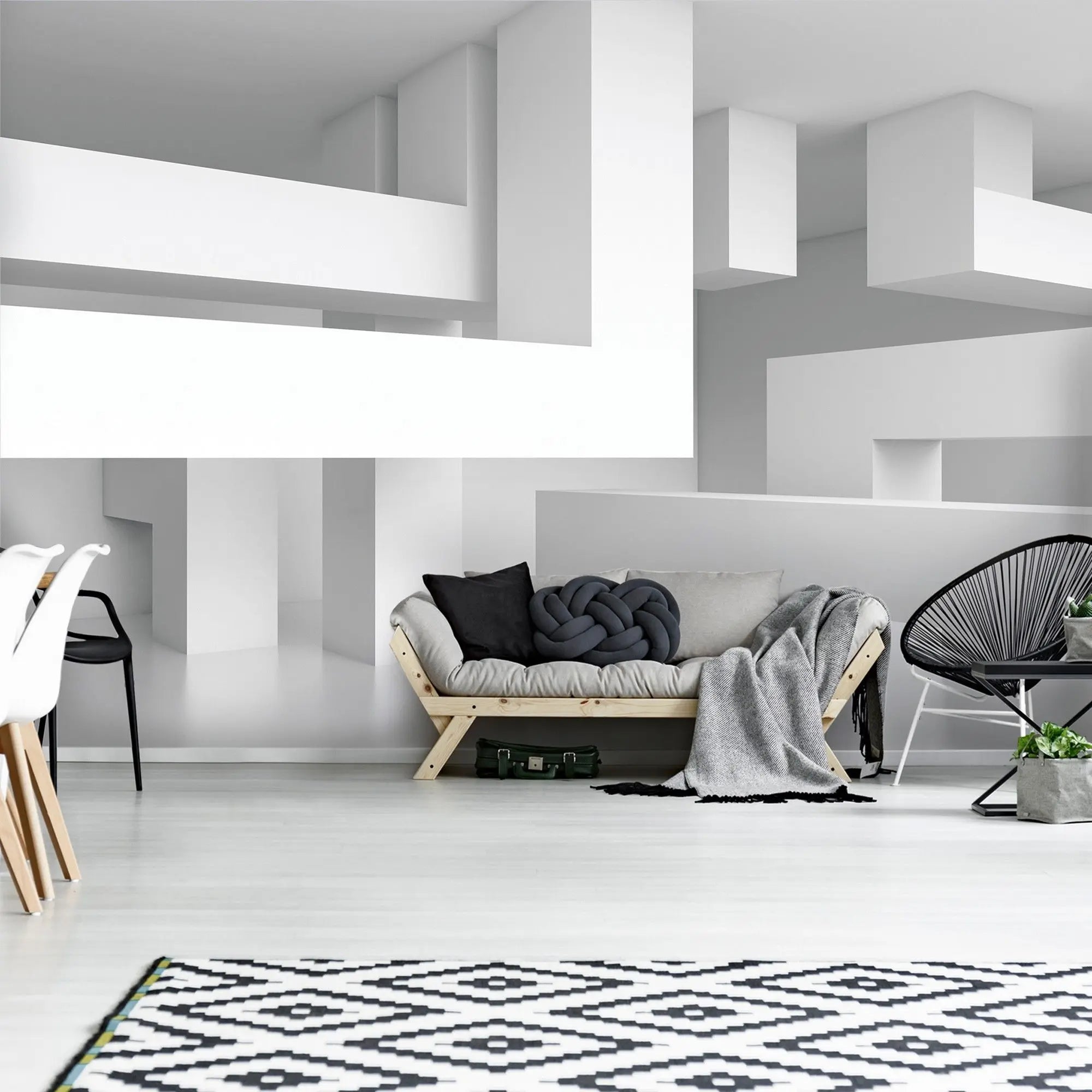 Billede 4 af Fototapet - Hvidt minimalistisk rum med rektangulære strukturer