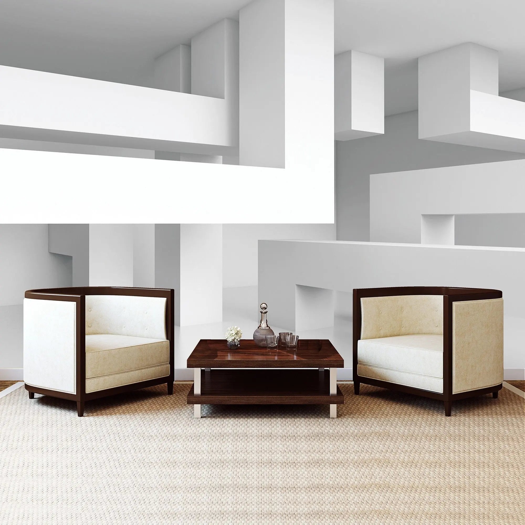 Billede 5 af Fototapet - Hvidt minimalistisk rum med rektangulære strukturer