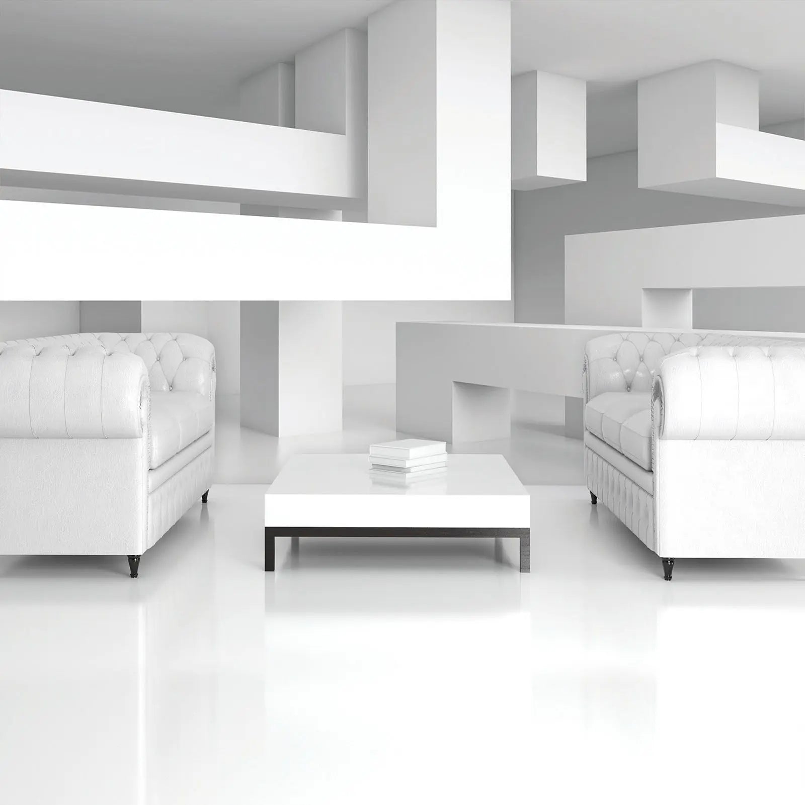 Billede 6 af Fototapet - Hvidt minimalistisk rum med rektangulære strukturer