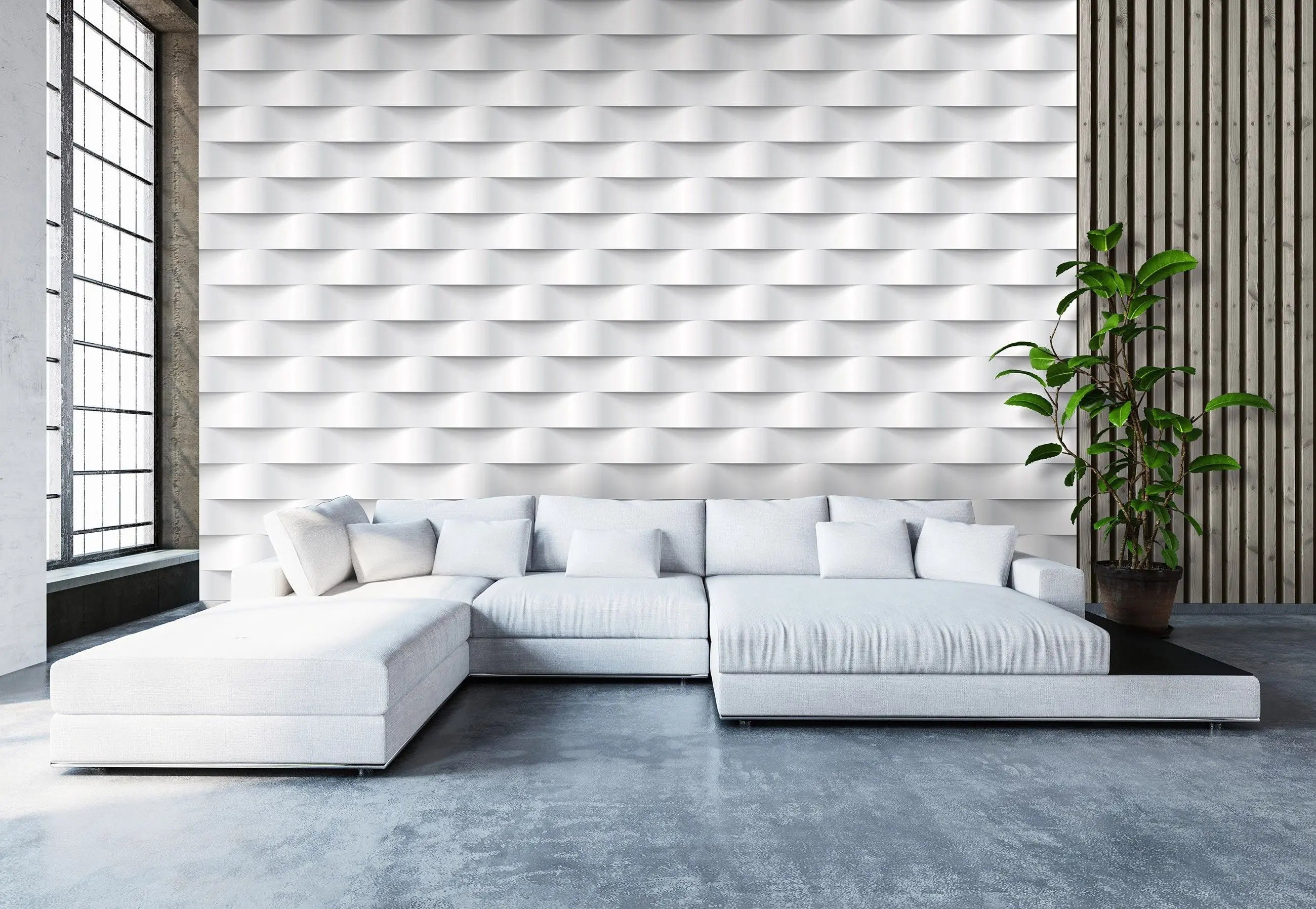 Billede 5 af Fototapet - Hvidt tredimensionelt geometrisk mønster