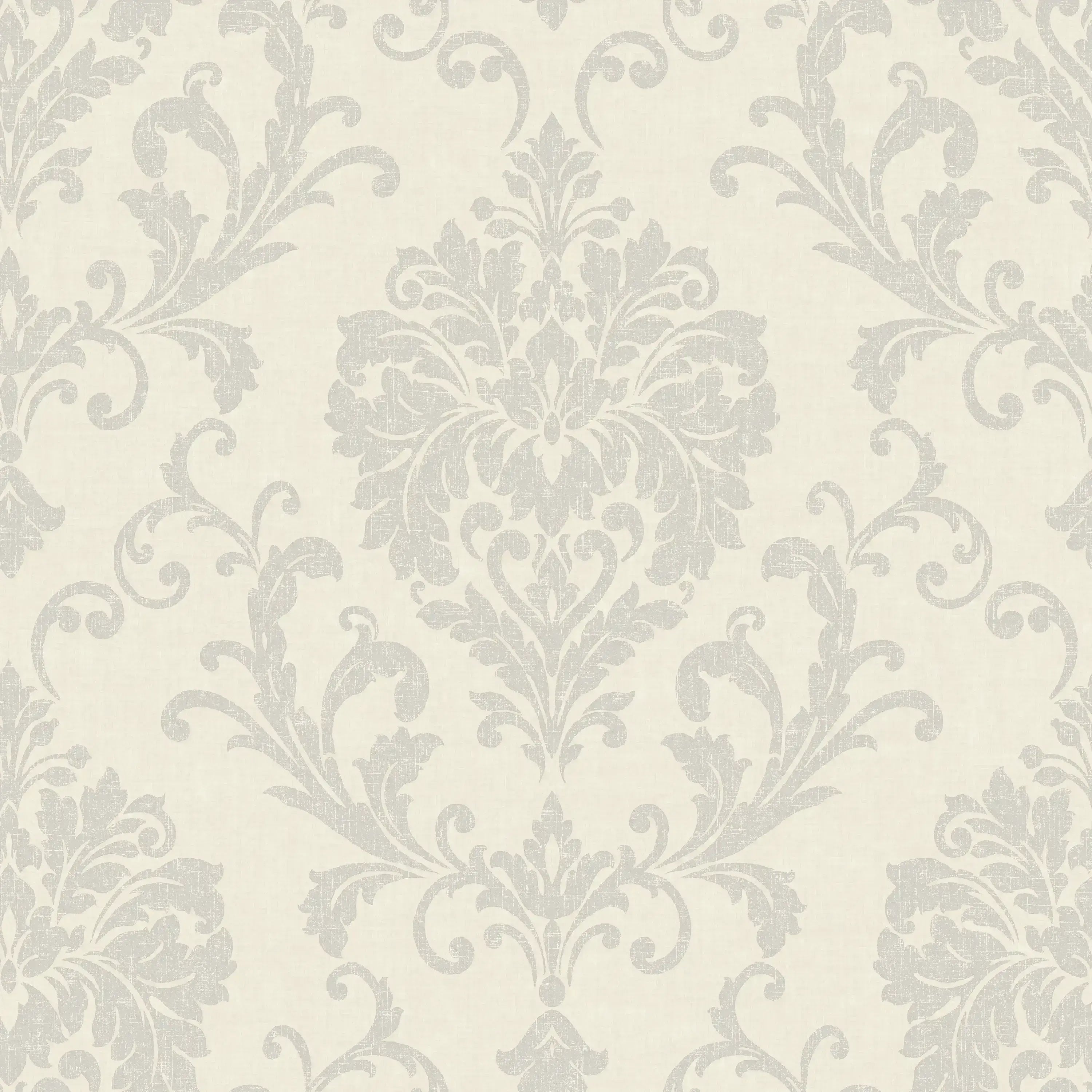 Ikonisk Elegance - Pearl tapet med et klassisk damask mønster i lysegrå farver på en cremefarvet baggrund.