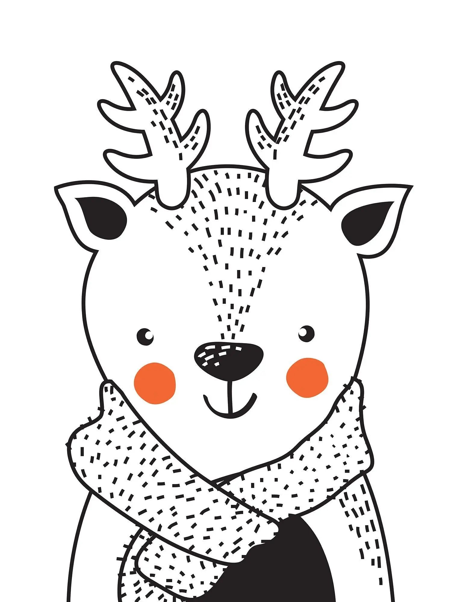 Billede 1 af Fototapet - Illustration af smilende rensdyr med tørklæde og røde kinder