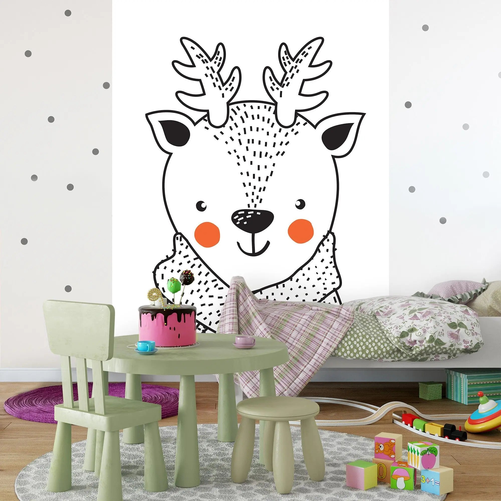 Billede 3 af Fototapet - Illustration af smilende rensdyr med tørklæde og røde kinder