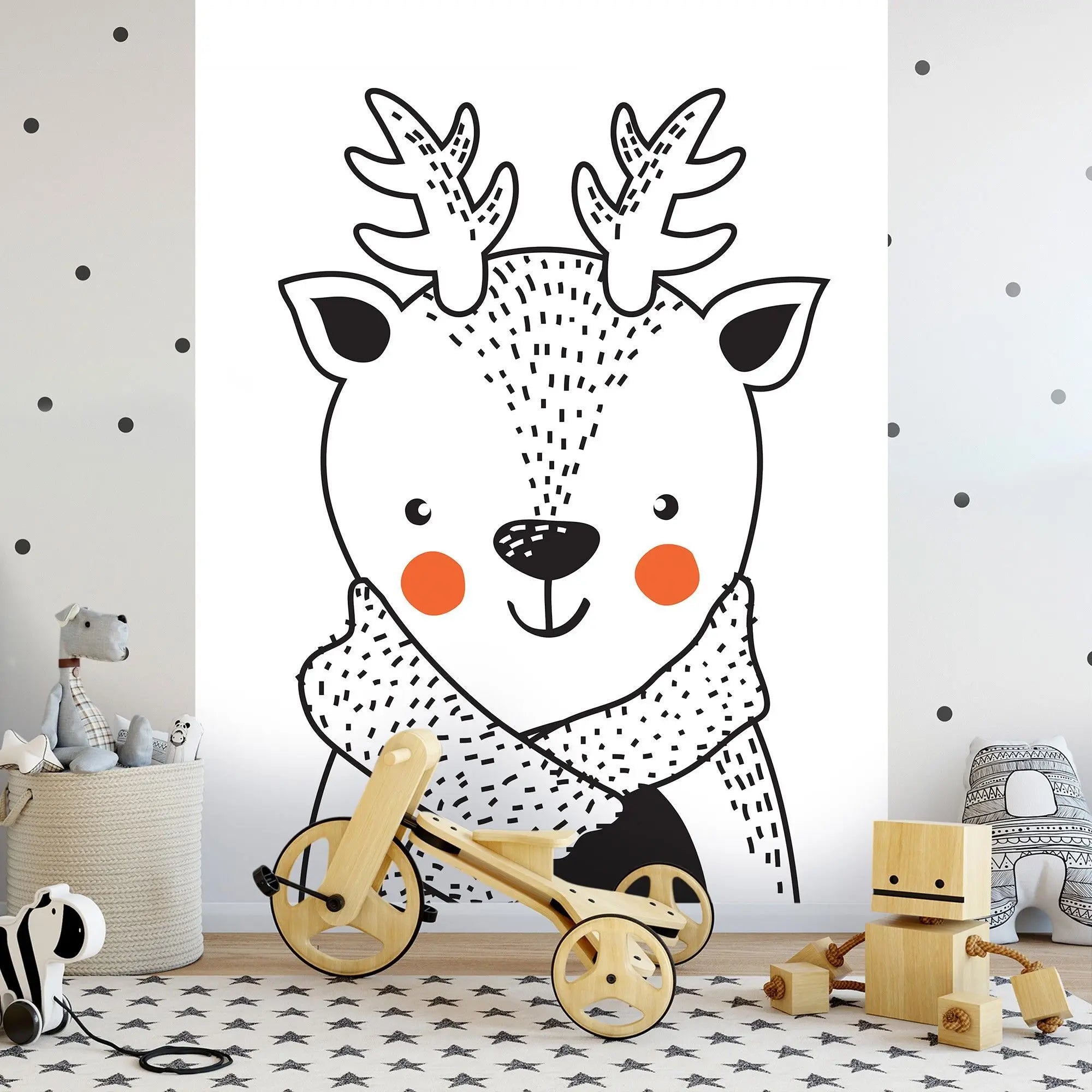 Billede 4 af Fototapet - Illustration af smilende rensdyr med tørklæde og røde kinder