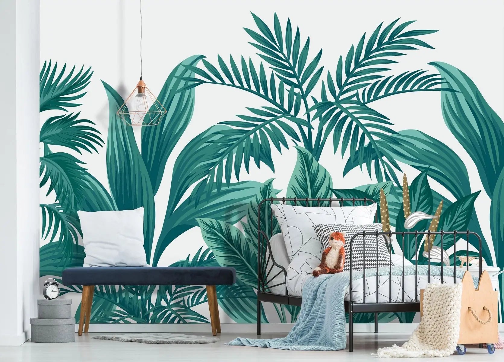 Billede 10 af Fototapet - Illustration af tropiske grønne planter med hvide blomster
