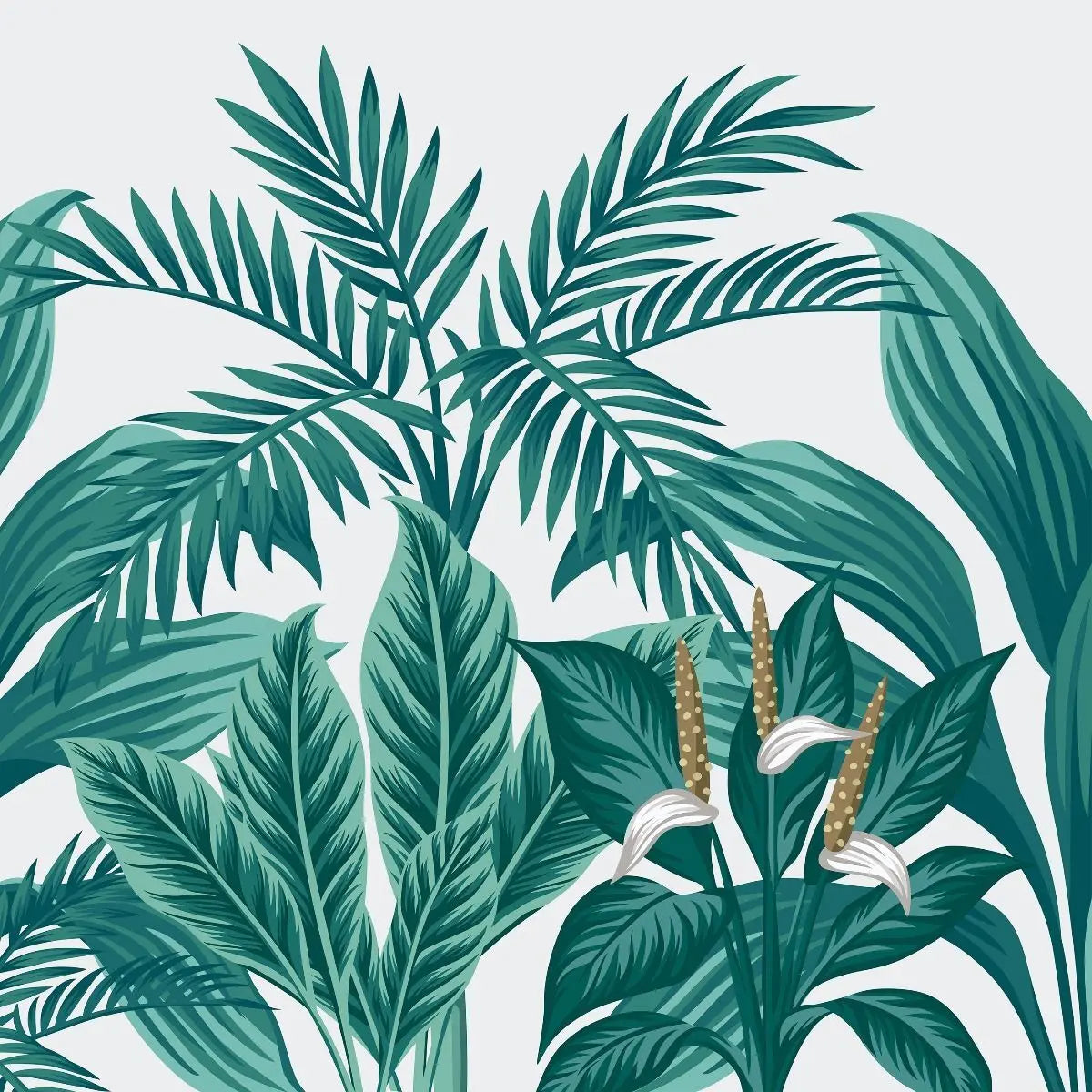 Billede 13 af Fototapet - Illustration af tropiske grønne planter med hvide blomster