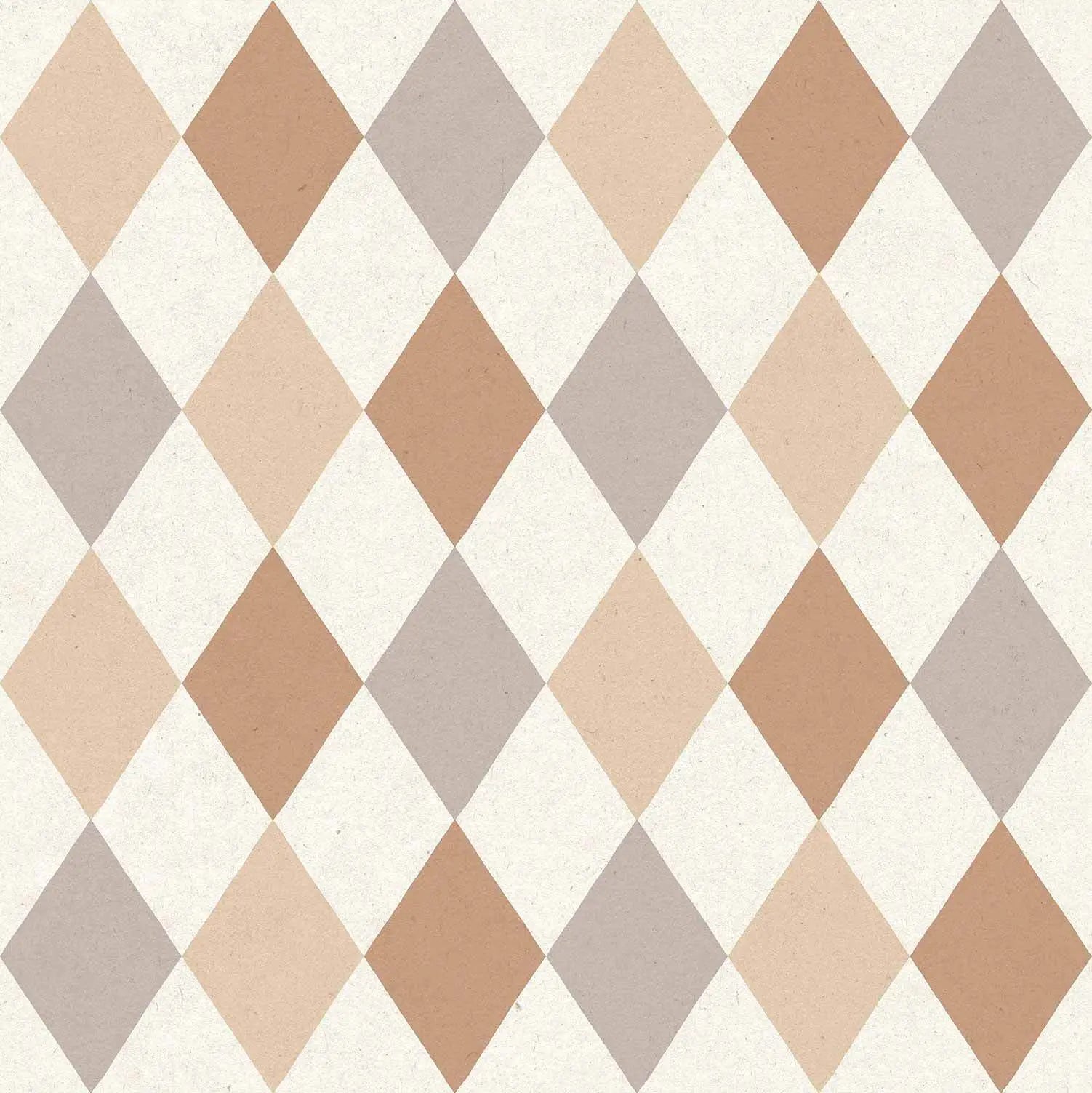 Jester's Joy - Clay tapet med geometrisk mønster af skiftevis brune og beige diamanter på en lys baggrund.