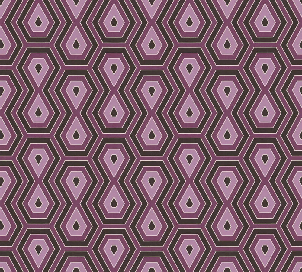 Jungle Geometry - Orchid tapet med geometrisk mønster i lilla og sorte nuancer.