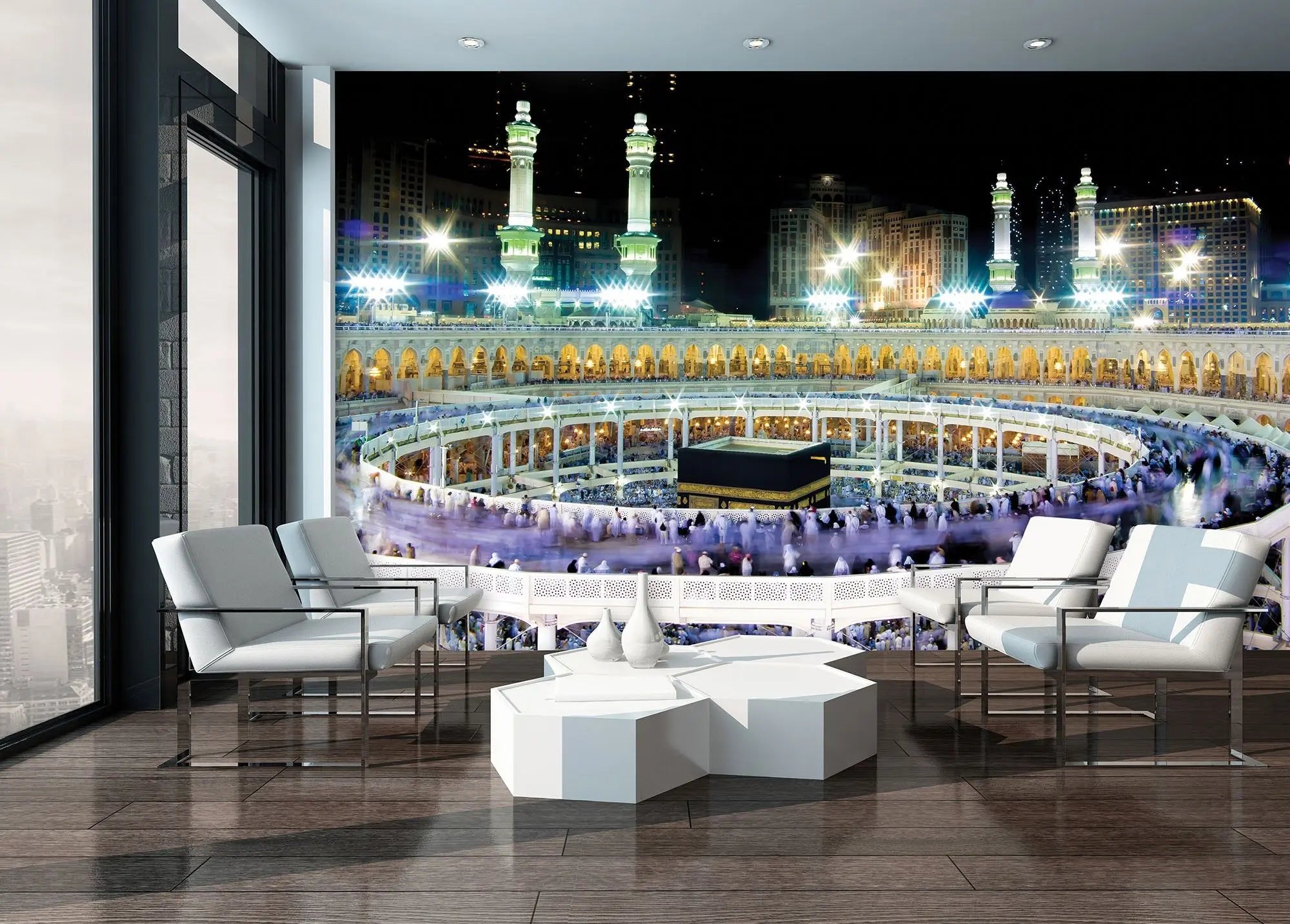 Billede 3 af Fototapet - Kaaba i Masjid al-Haram om natten i Mekka, Saudi-Arabien