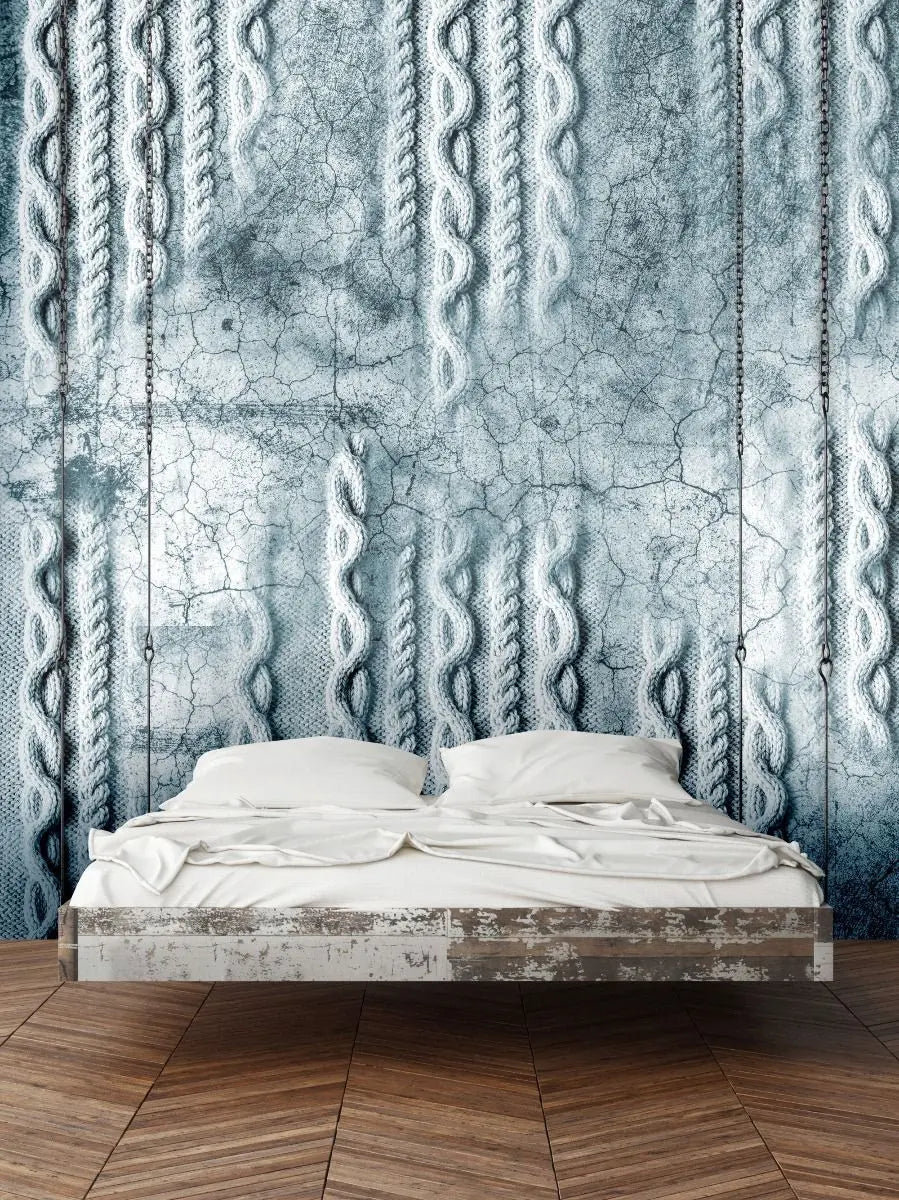 Billede 3 af Fototapet - Kablet strikkemønster i krakeleret isblå tekstur