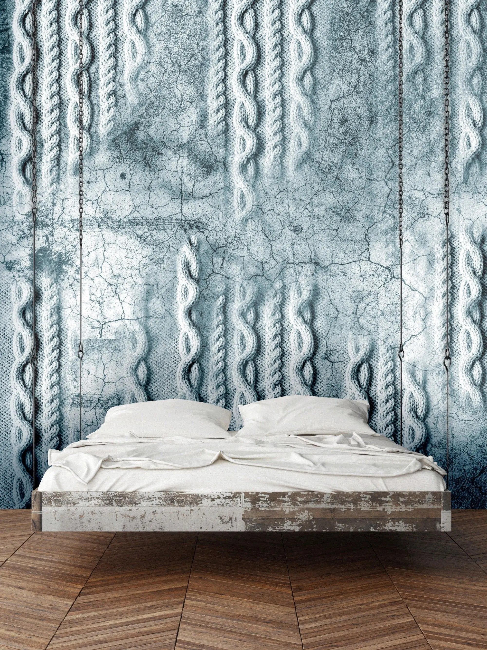 Billede 6 af Fototapet - Kablet strikkemønster i krakeleret isblå tekstur