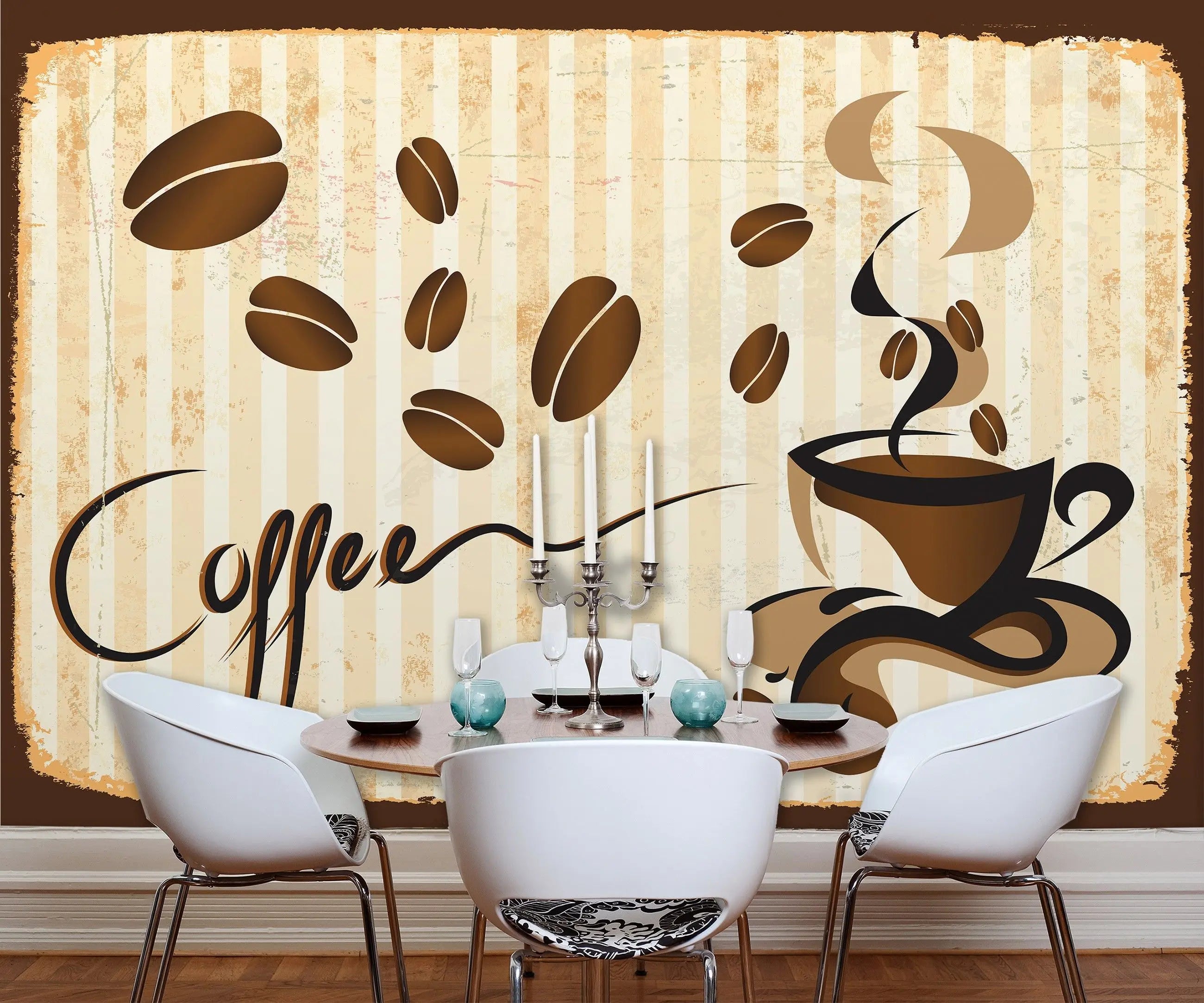 Billede 4 af Fototapet - Kaffekop med damp og flyvende kaffebønner