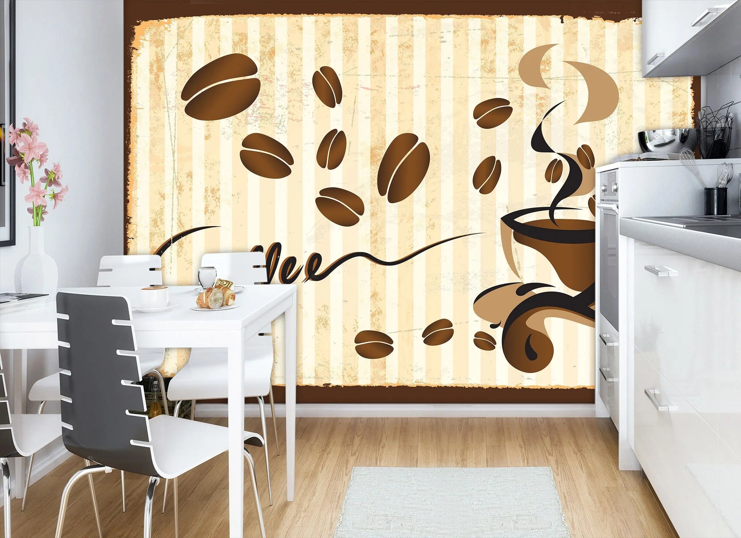 Billede 5 af Fototapet - Kaffekop med damp og flyvende kaffebønner